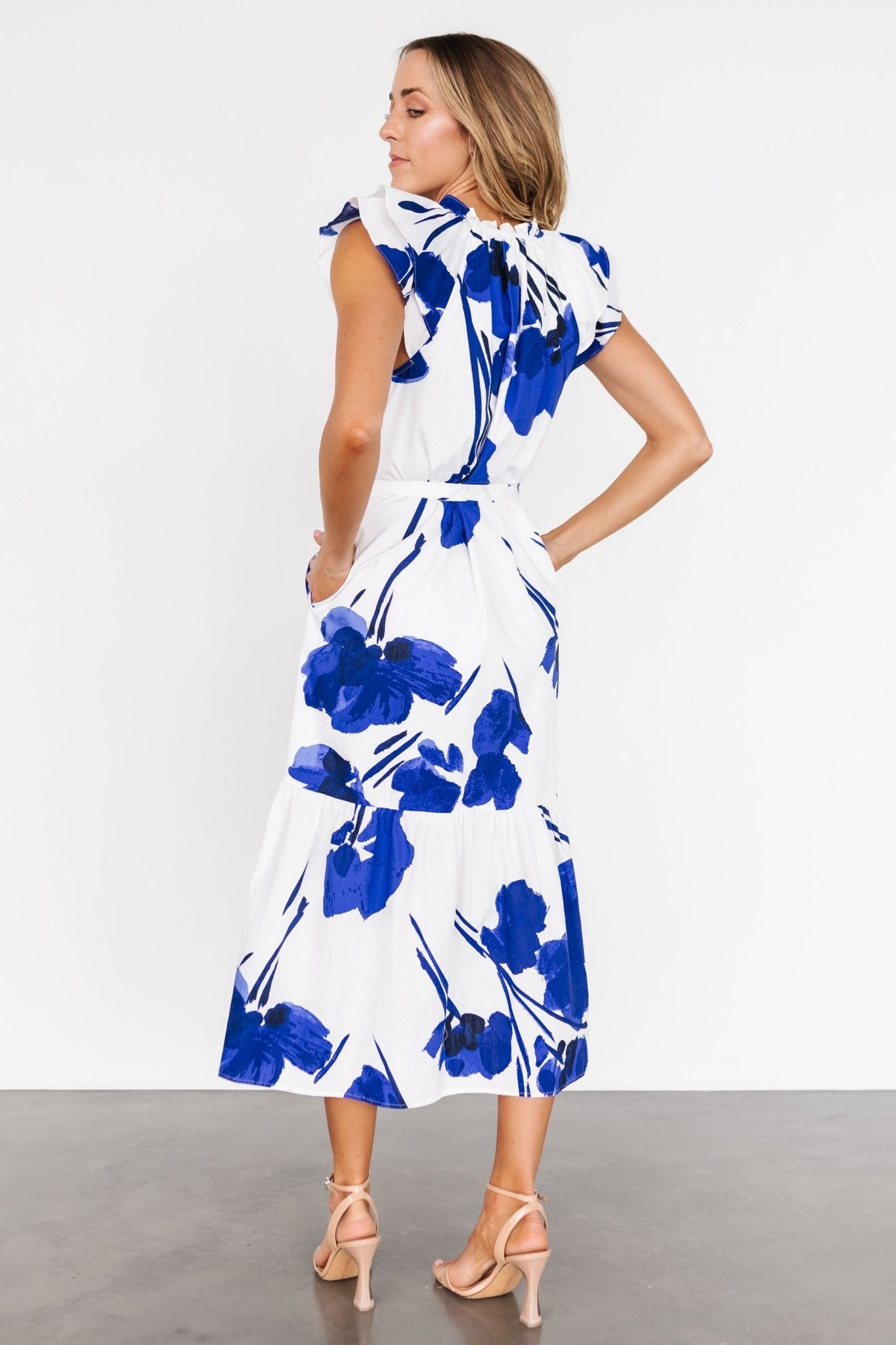 Blakely Button Dress | White + Cobalt Best Wholesale For Sale