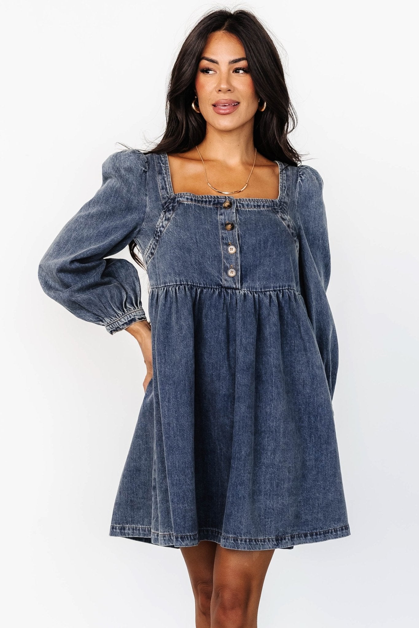 Gretchen Denim Short Dress | Blue Discount Collections