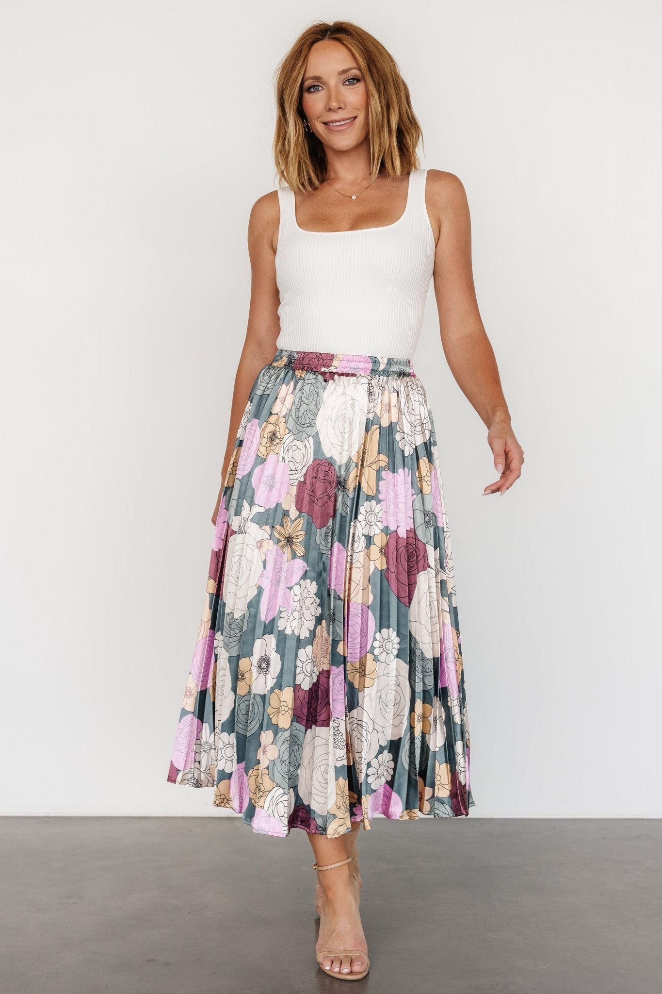 Cori Pleated Skirt | Vintage Teal Floral Outlet Best Seller