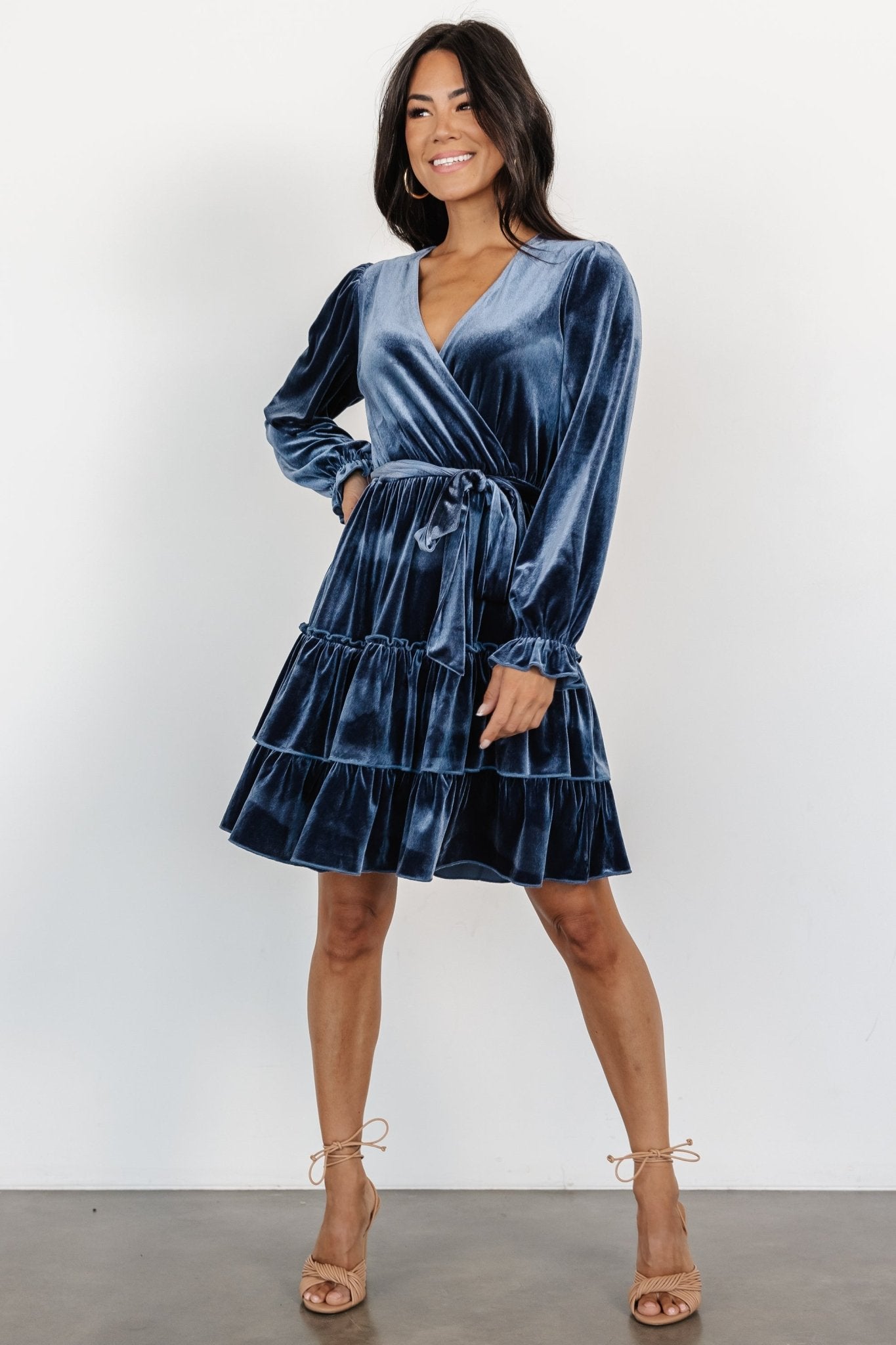 Shannon Velvet Short Dress | Slate Blue Top Quality For Sale