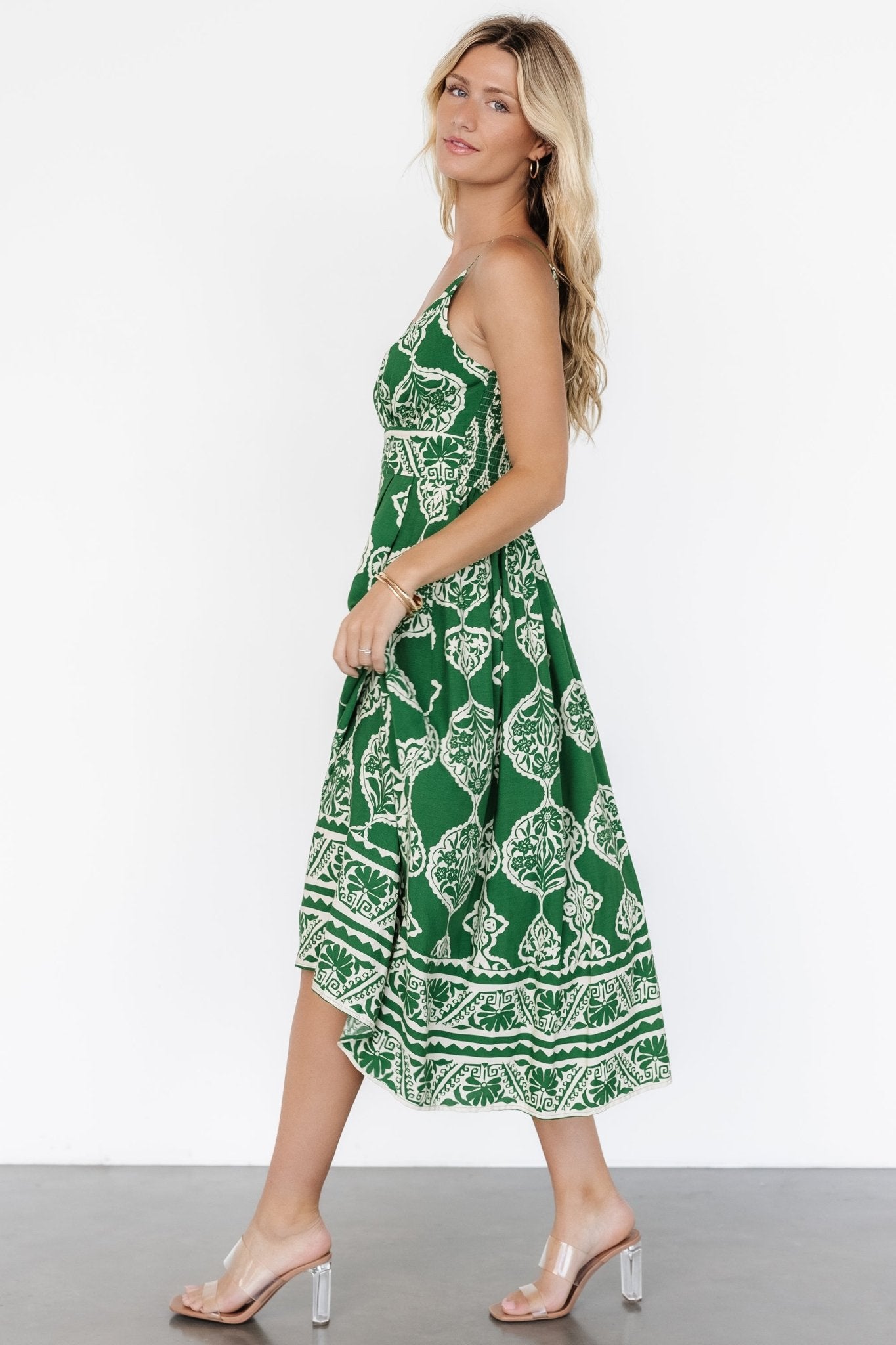 Delia Midi Dress | Green Print Cheap Sale Marketable