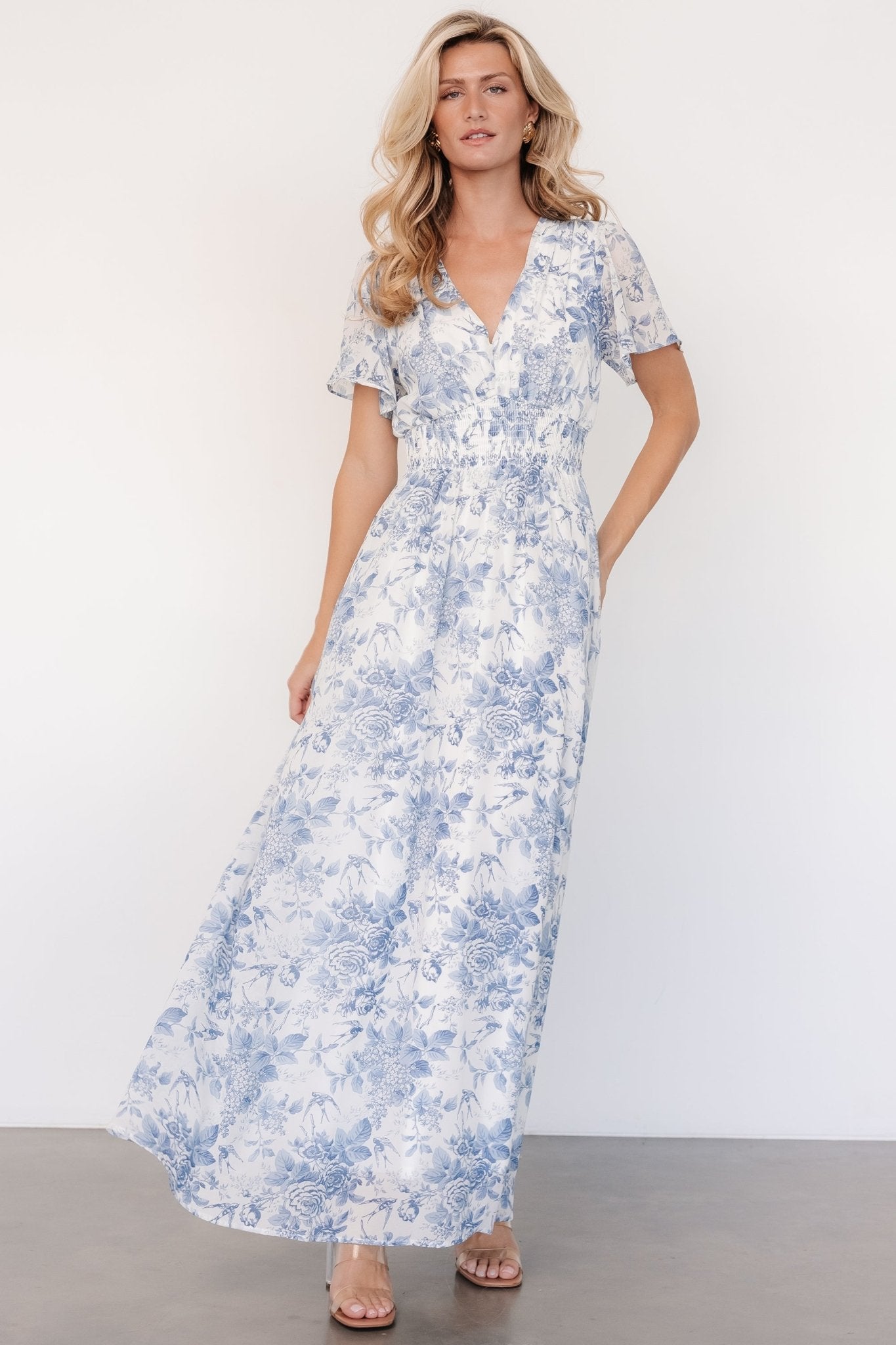 Birdie Maxi Dress | Off White + Blue Buy Cheap 2025 Newest