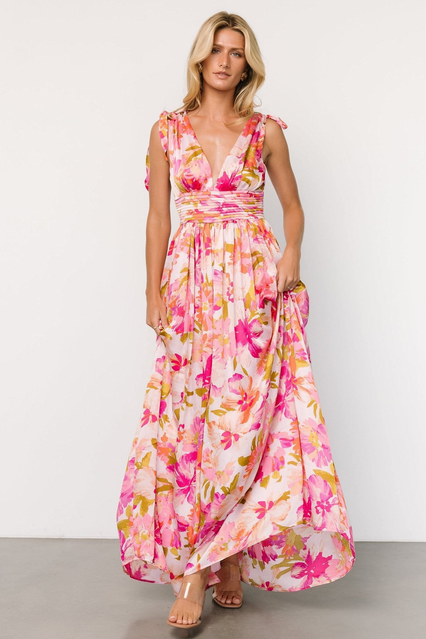 Zoe Tie Maxi Dress | Pink Multi Popular Sale Online