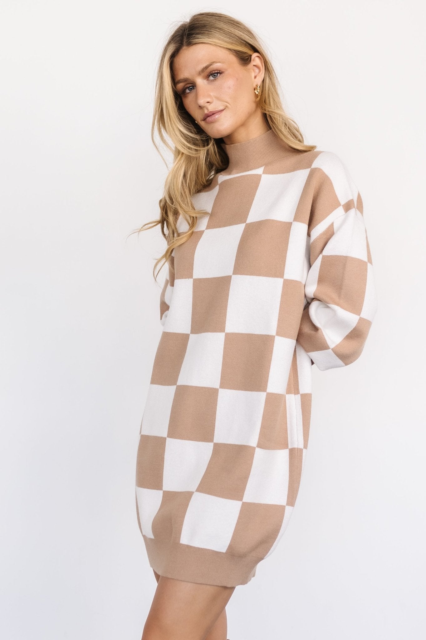 Mattie Checkered Sweater Dress | Taupe 2025 Online