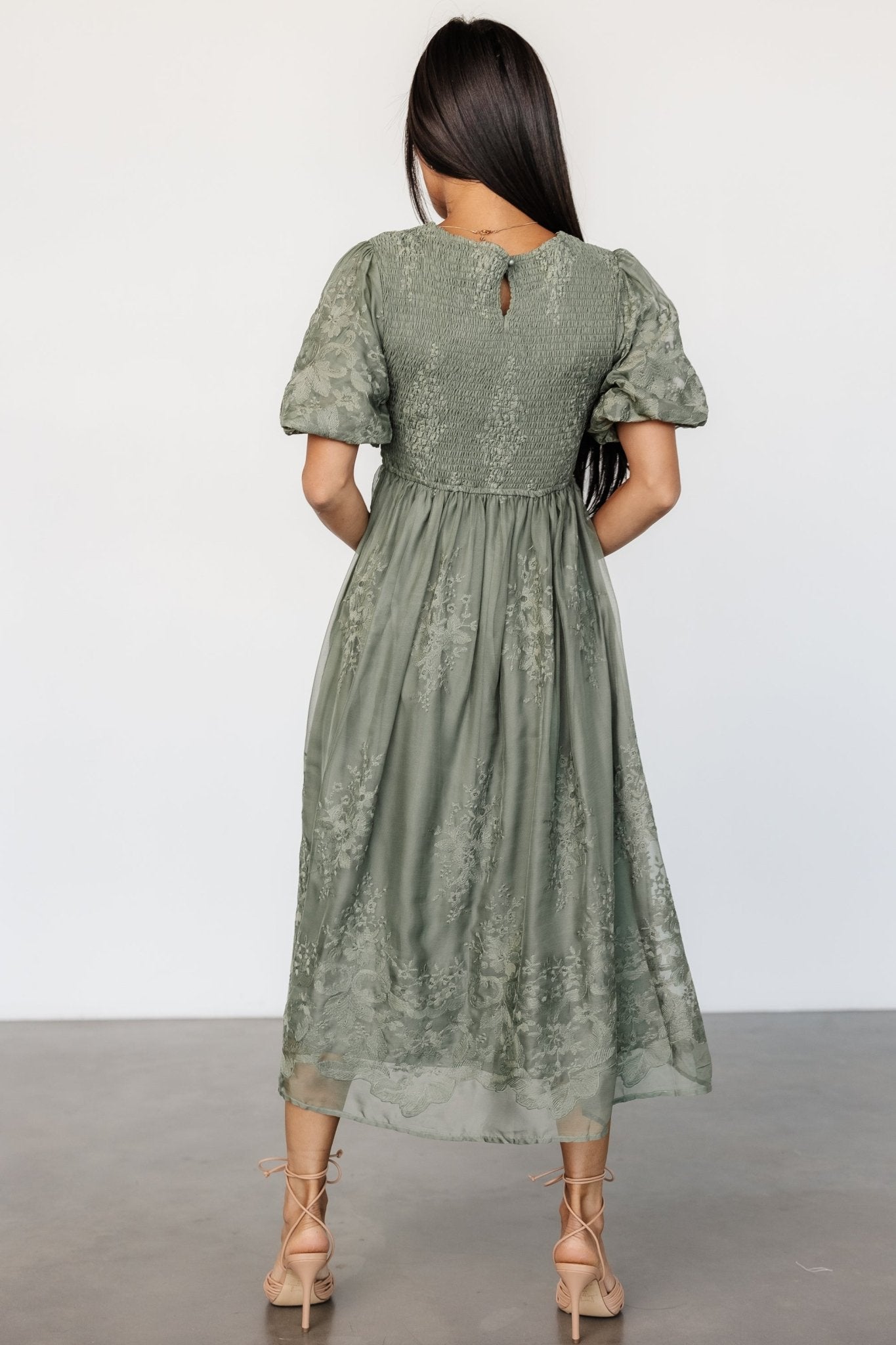 Corrine Embroidered Midi Dress | Deep Sage Outlet Deals