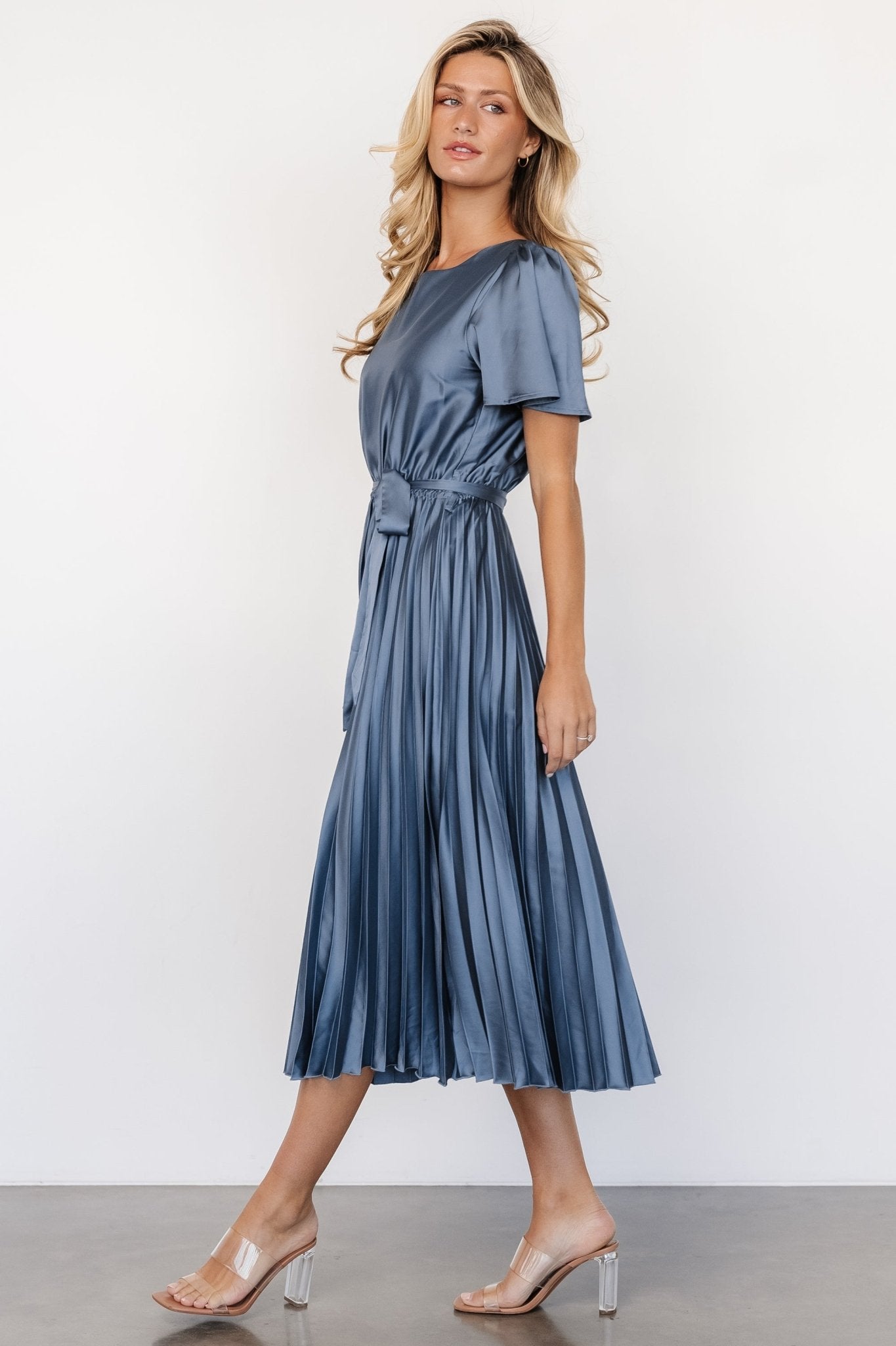 Adelaide Pleated Satin Dress | Blue Free Shipping Genuine