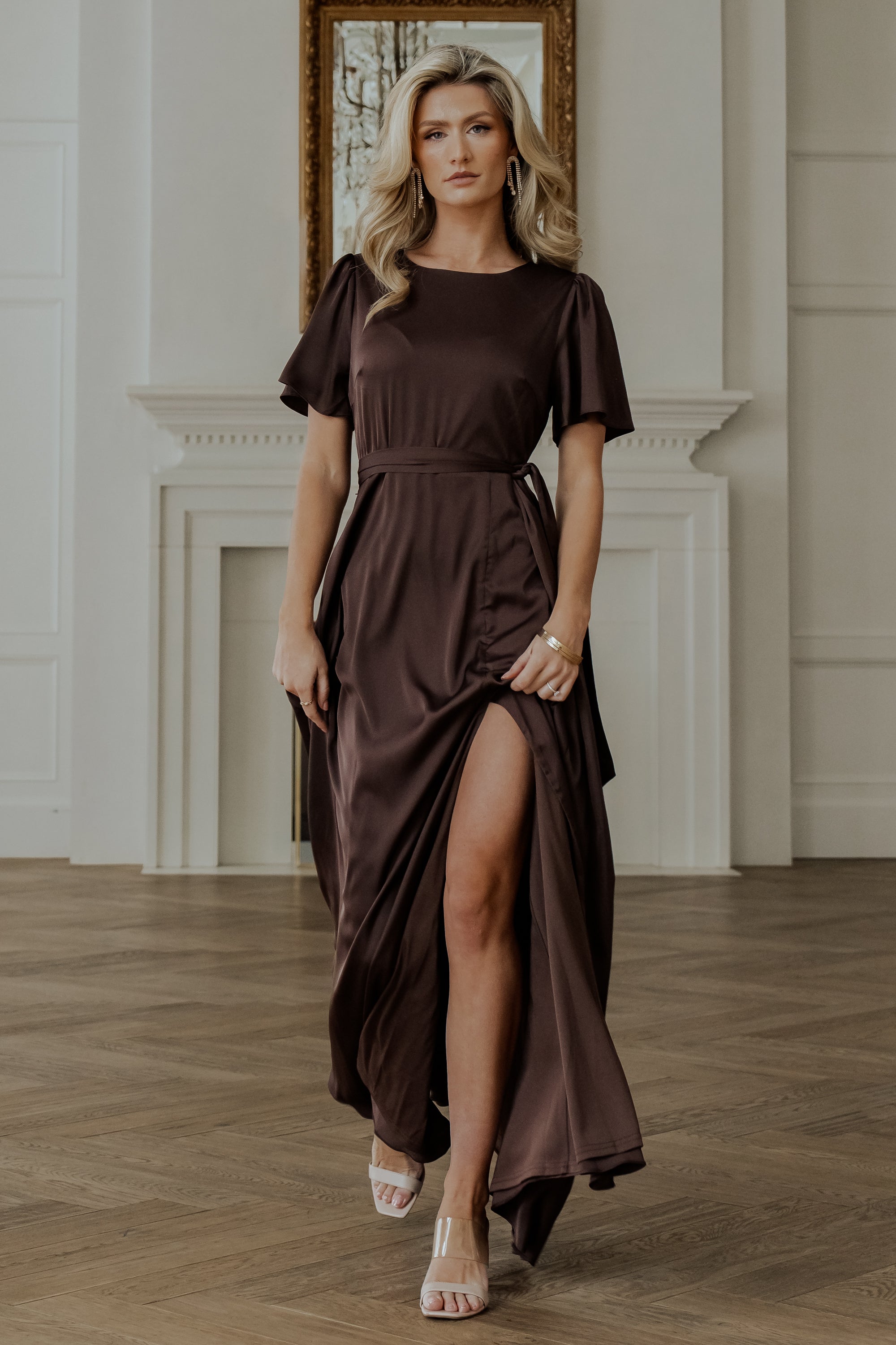 Agnes Satin Maxi Dress | Espresso Cheap