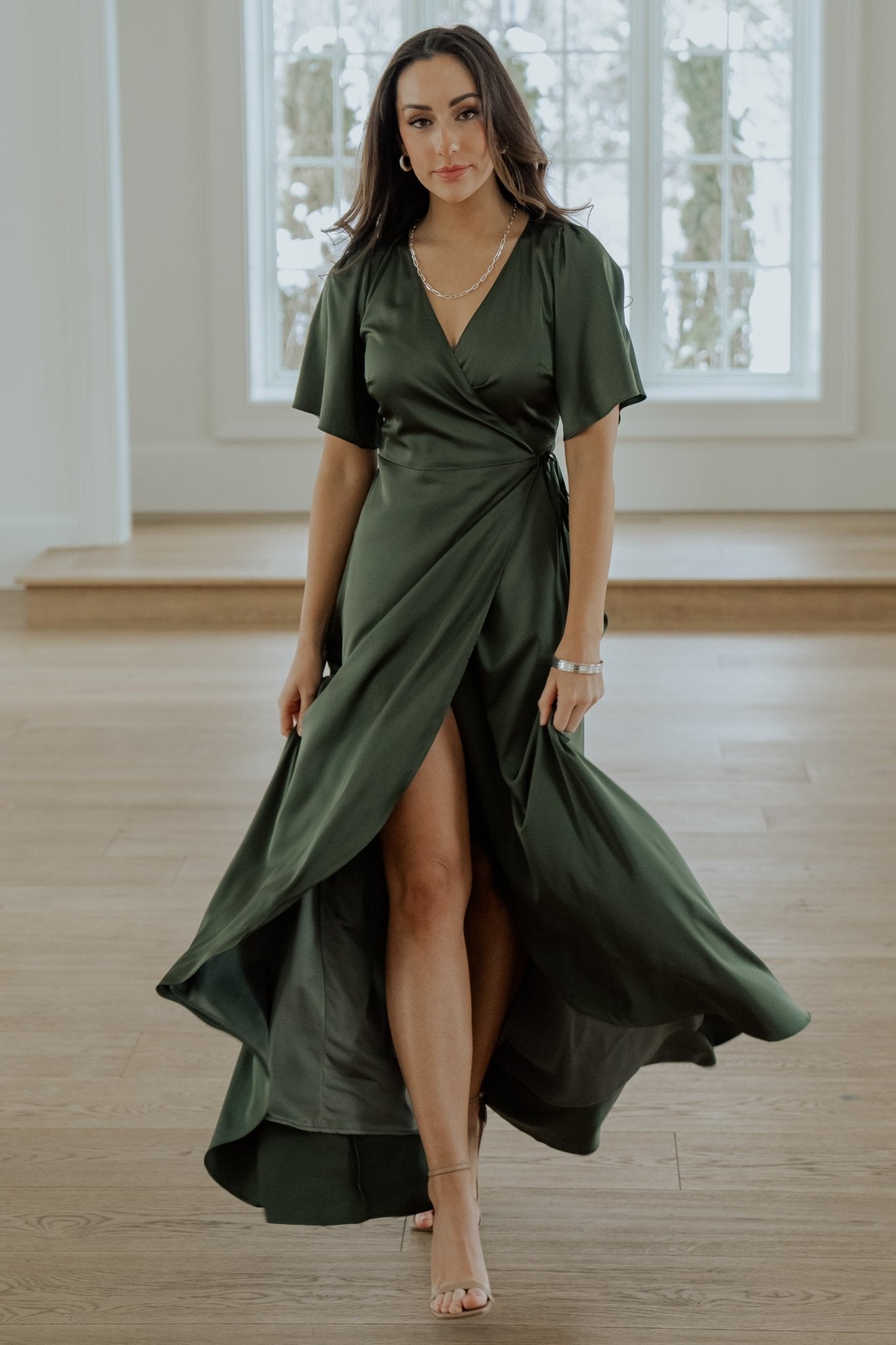 Vara Satin Maxi Wrap Dress | Juniper Green Clearance Fast Delivery