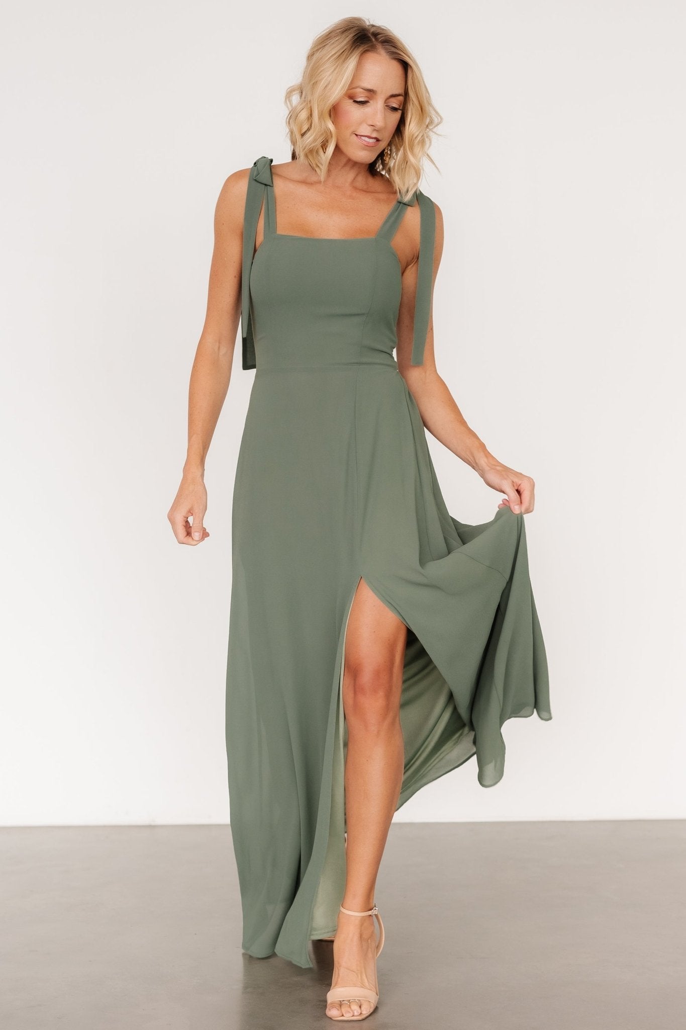 Necia Tie Shoulder Maxi Dress | Dark Sage Big Sale Cheap Online