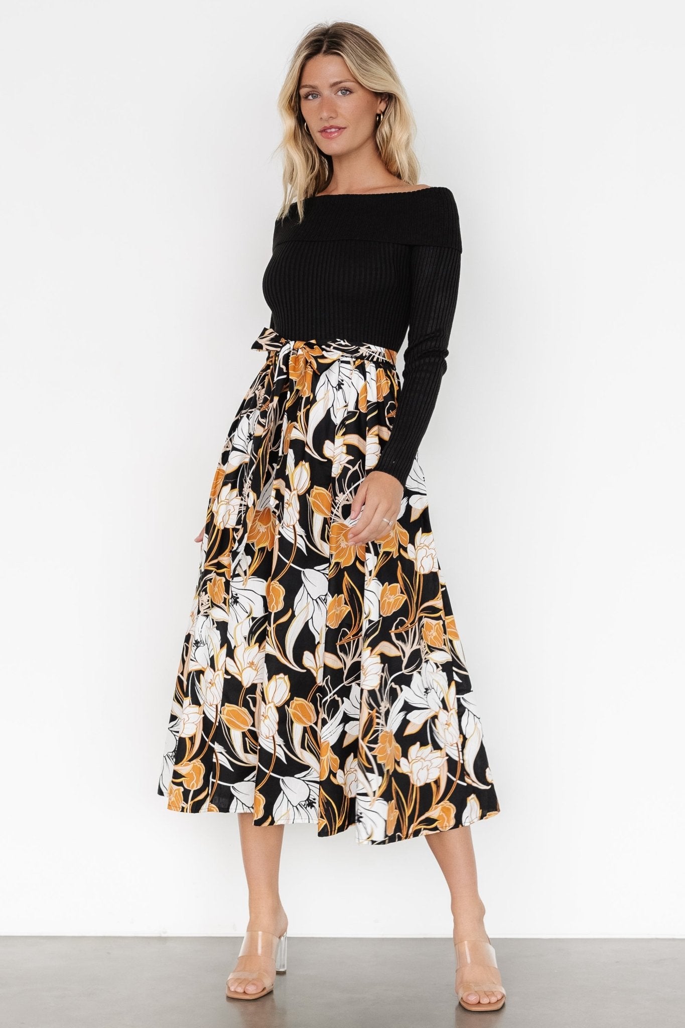 Selma Off Shoulder Dress | Black Multi Footlocker Finishline Online