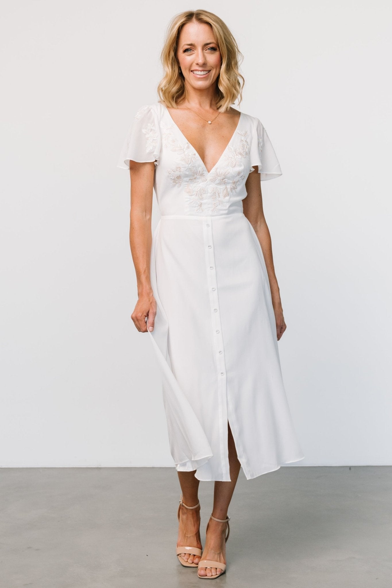 Swan Bead Embroidered Midi Dress | Off White Discount Reliable