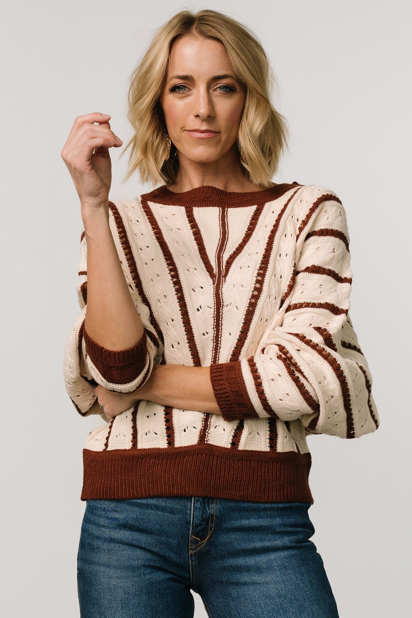 Paola Pointelle Sweater | Cream + Copper Wholesale Pice For Sale