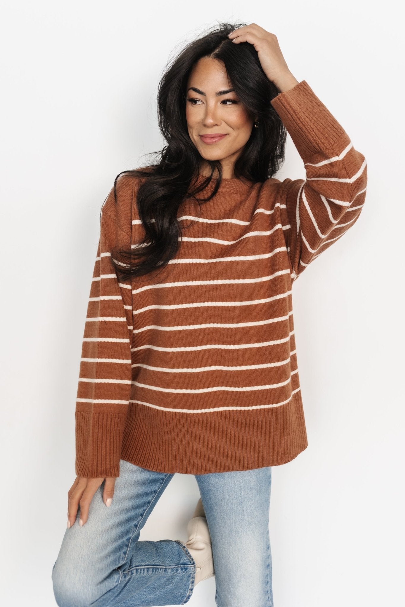 Emerson Stripe Knit Sweater | Dark Camel + Ivory Cheap Pice Store
