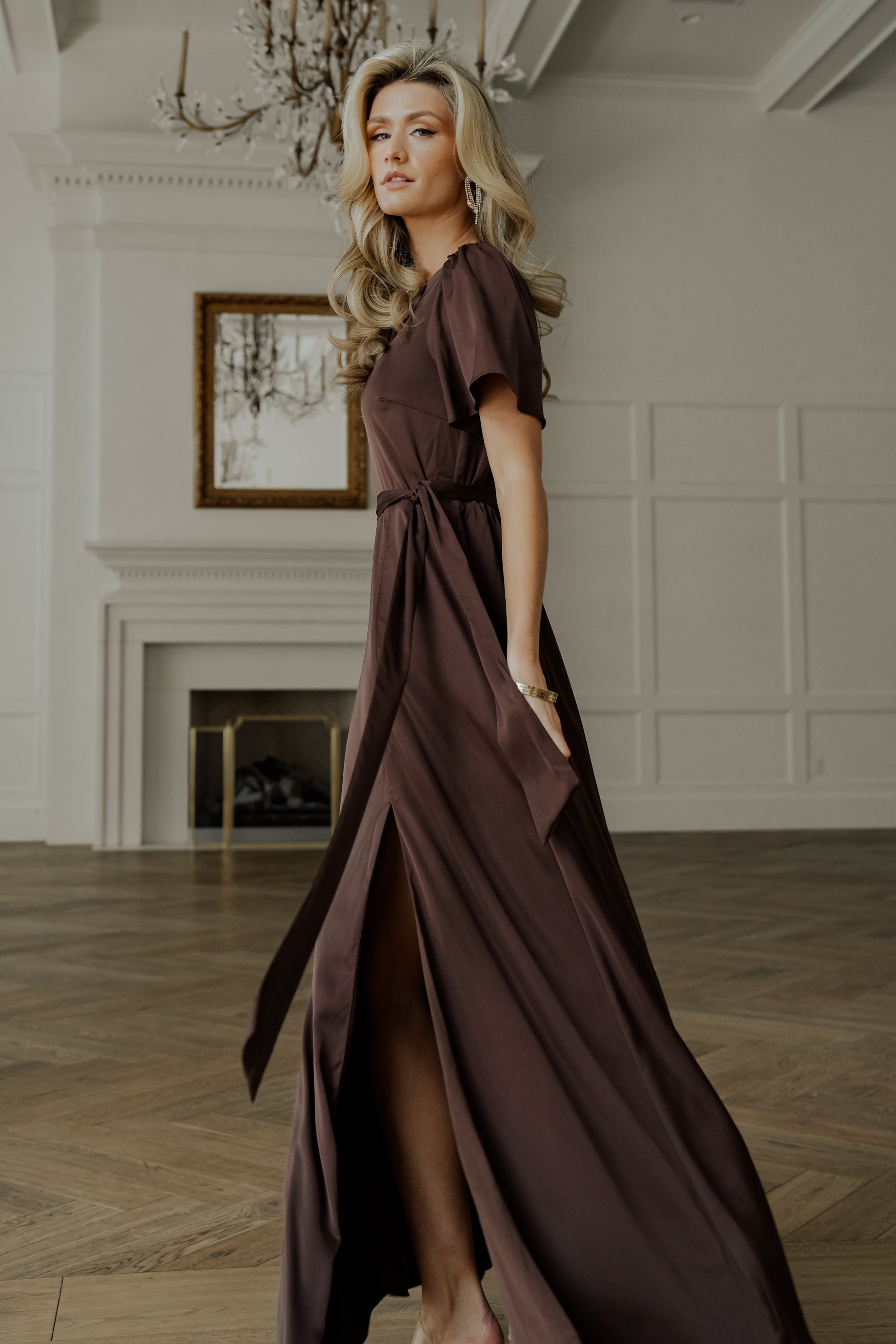 Agnes Satin Maxi Dress | Espresso Cheap