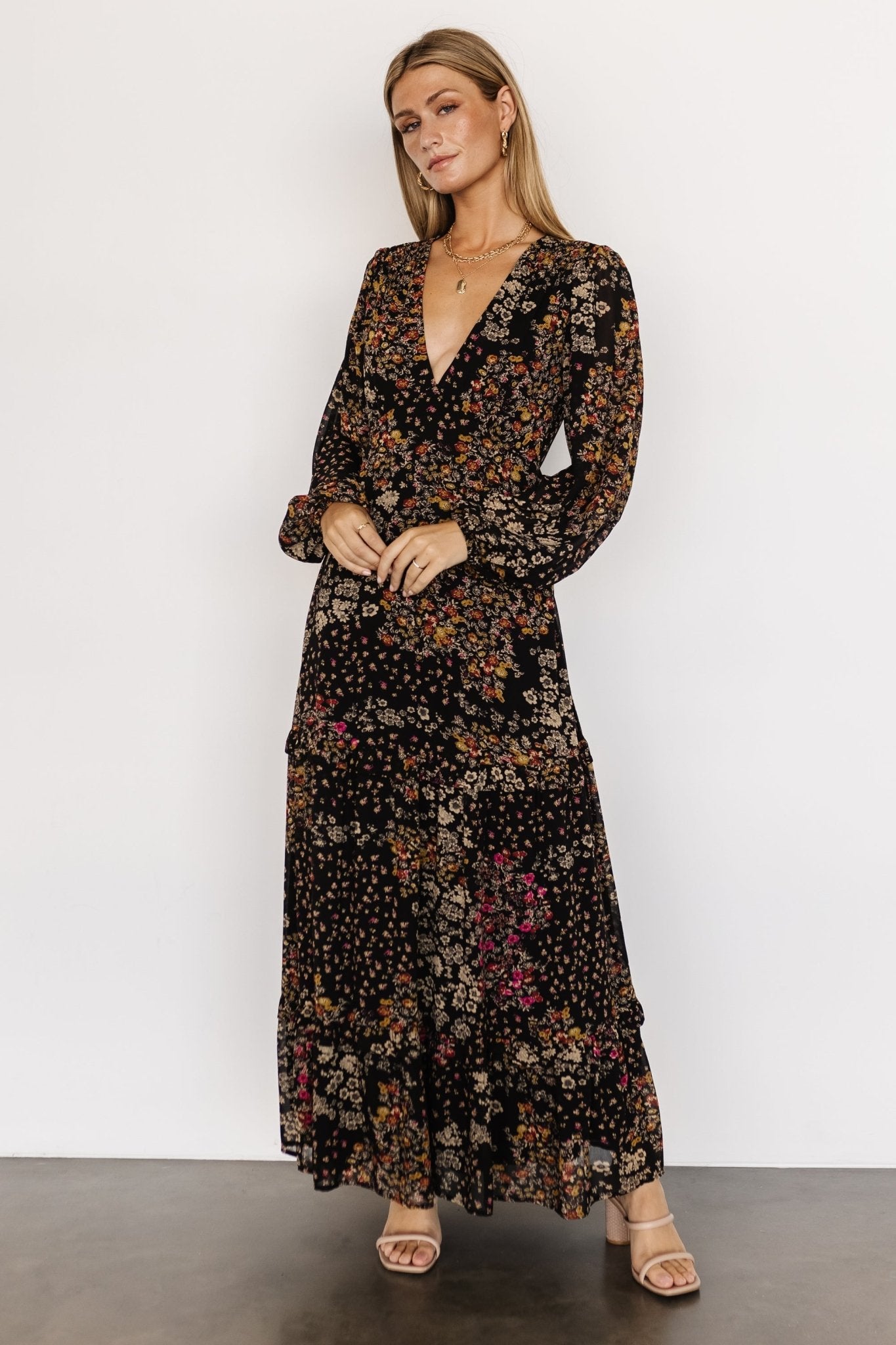 Bowman Deep V Maxi Dress | Black Multi Cheap Pictures