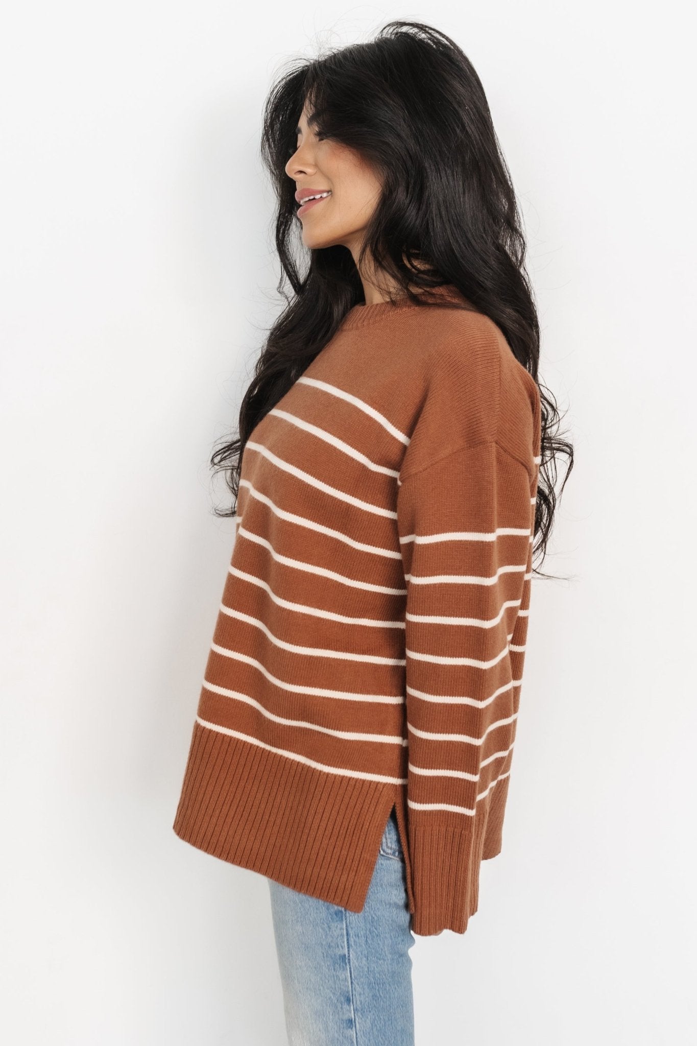 Emerson Stripe Knit Sweater | Dark Camel + Ivory Cheap Pice Store