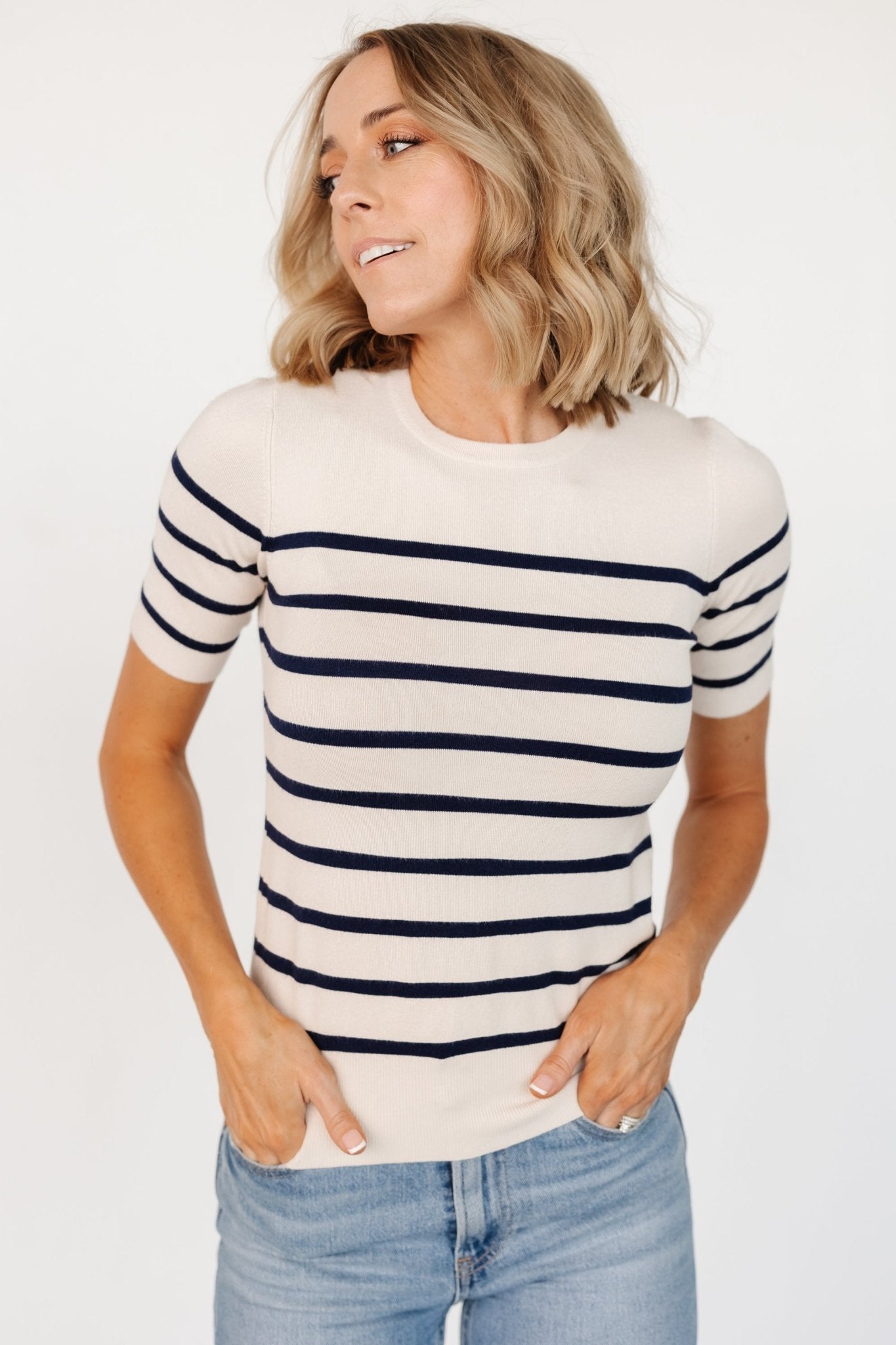 Alyson Knit Top | Ivory + Navy Discount Latest