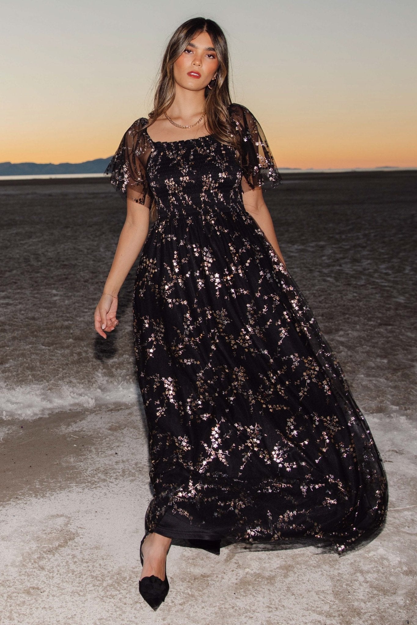 Cassandra Tulle Maxi Dress | Metallic Black Cheap Store