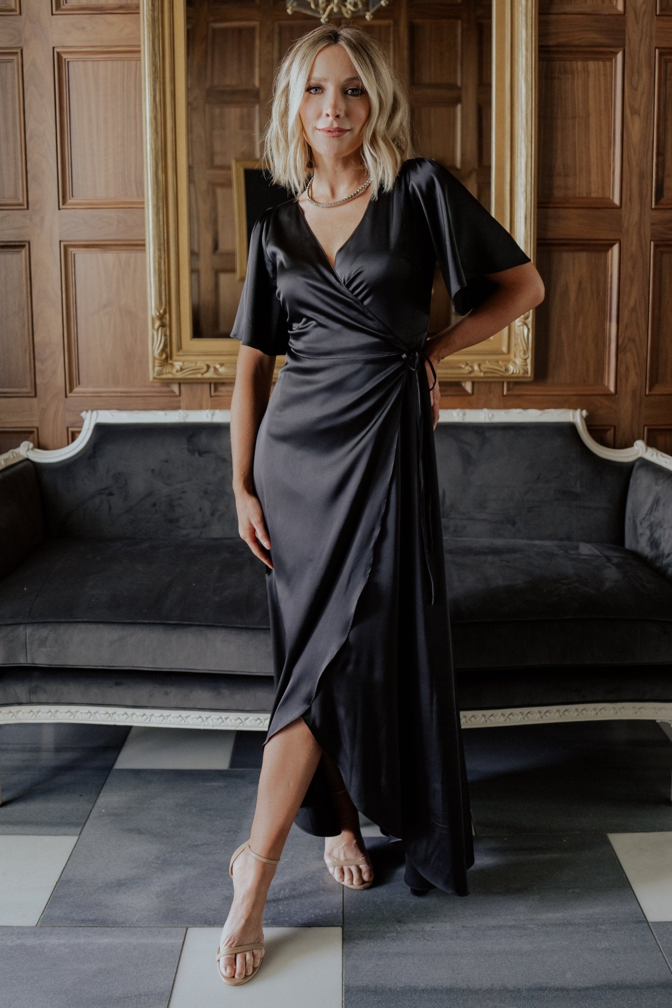 Vara Satin Maxi Wrap Dress | Black Clearance Factory Outlet