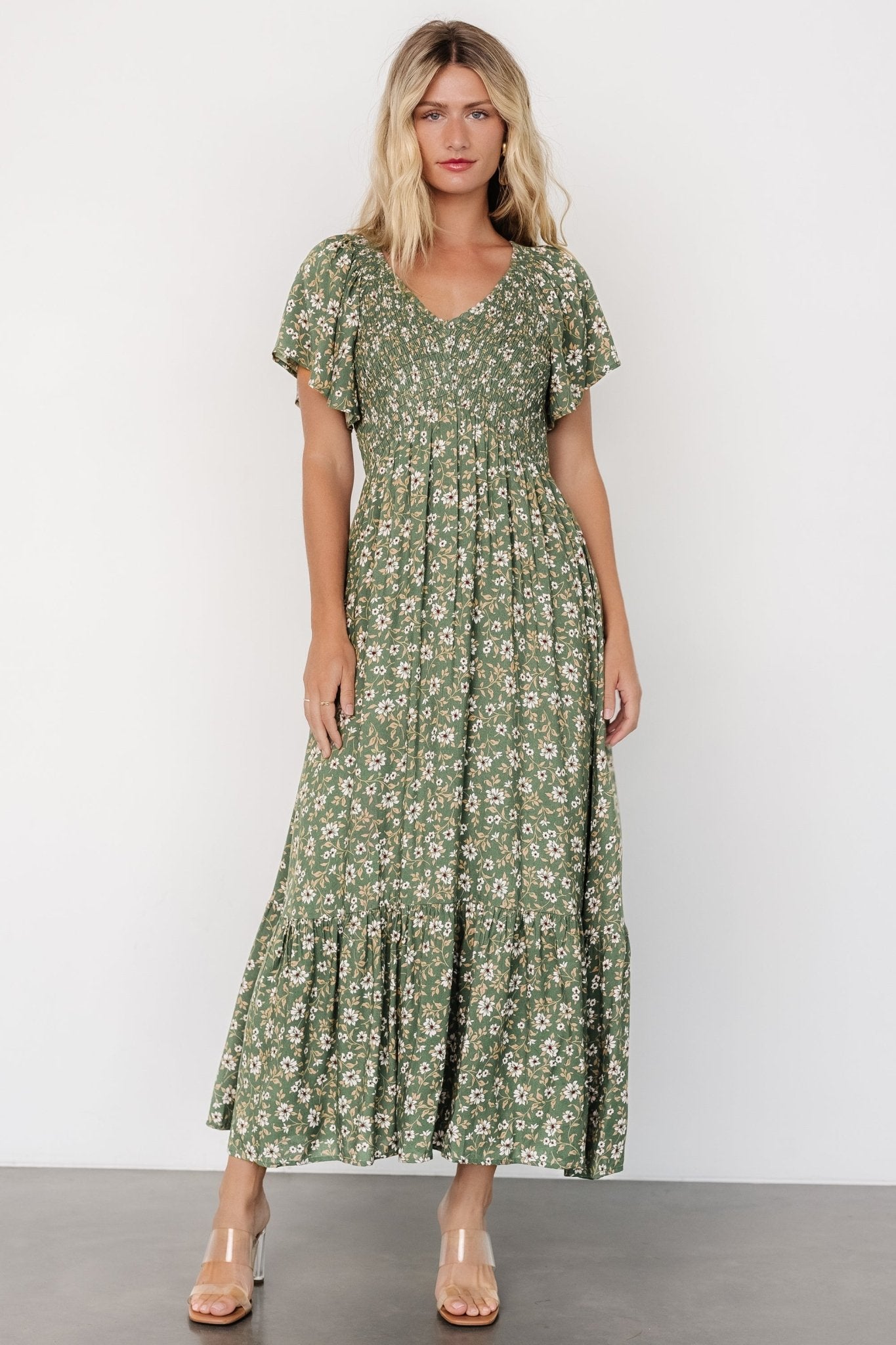 Joanie Smocked Dress | Green Floral Best Deals