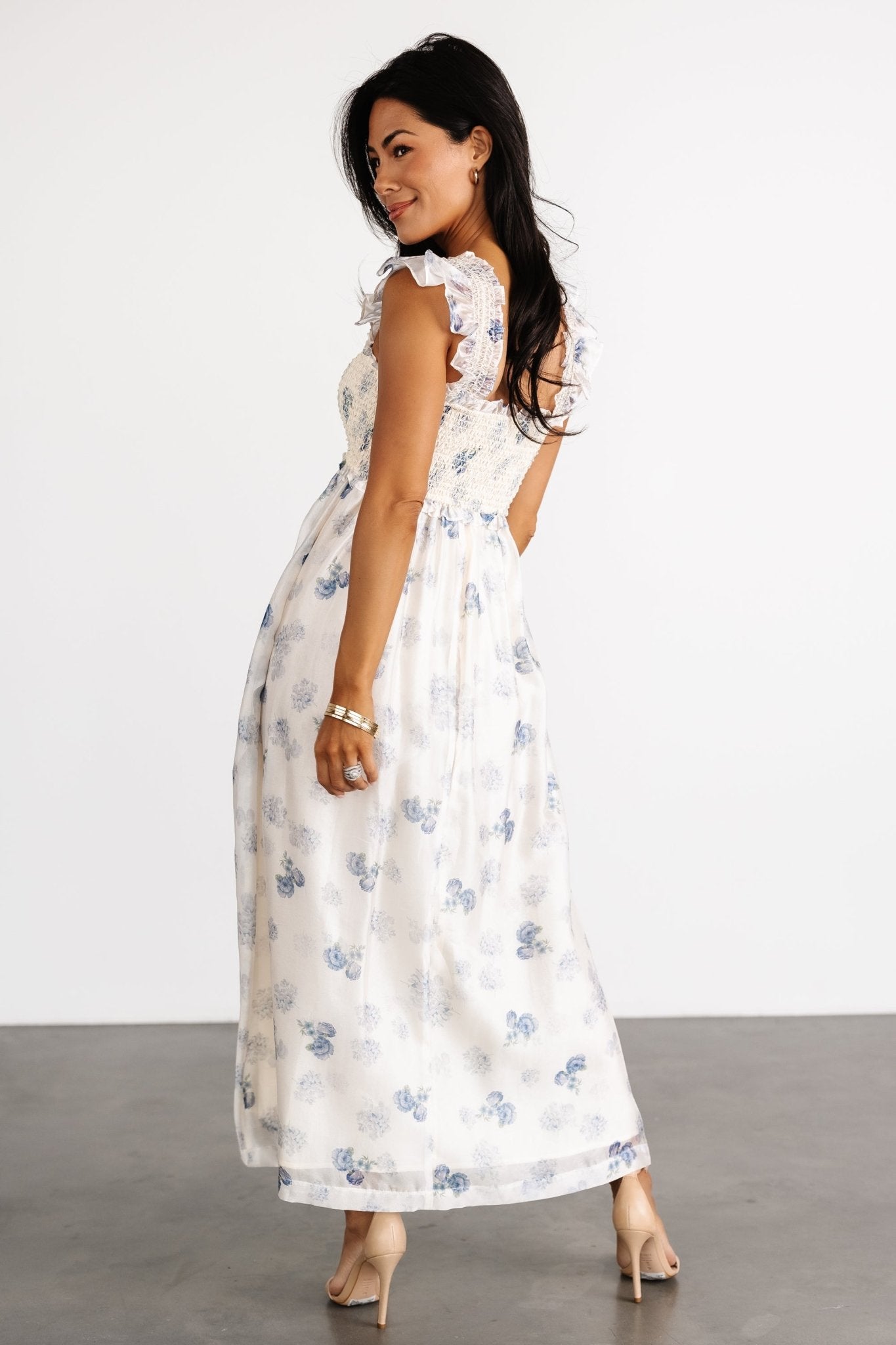 Phoebe Midi Dress | Cream + Blue Floral Free Shipping Limited Edition