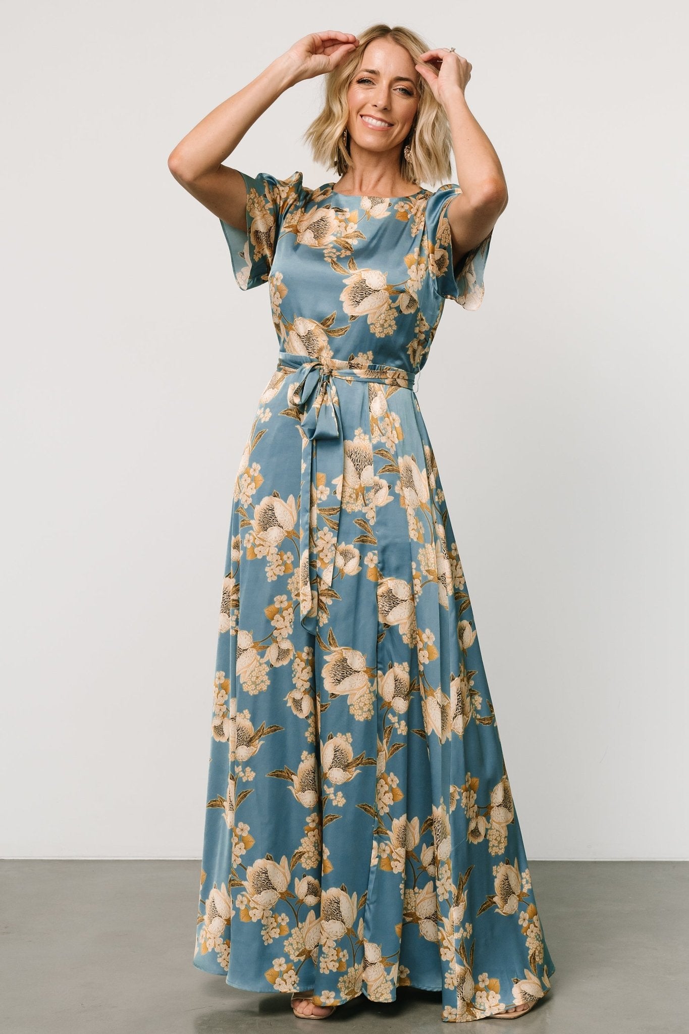 Agnes Satin Maxi Dress | Blue + Gold Sale Recommend