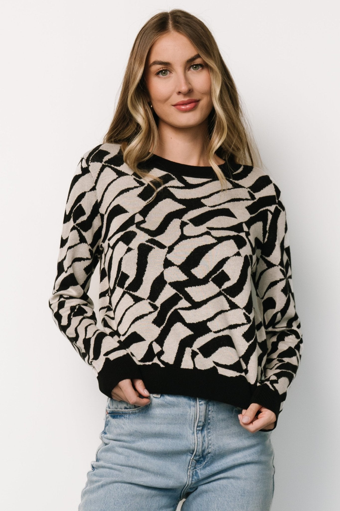 Petra Knit Sweater Top | Black + Ivory Newest Cheap Online