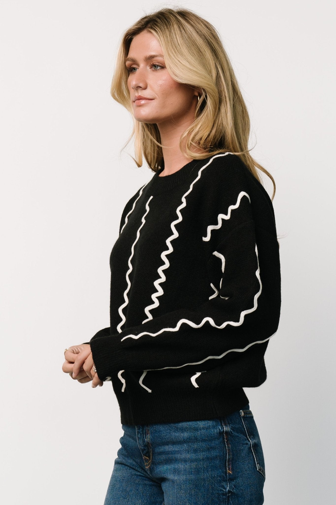 Misha Patterned Sweater | Black Free Shipping Best Seller