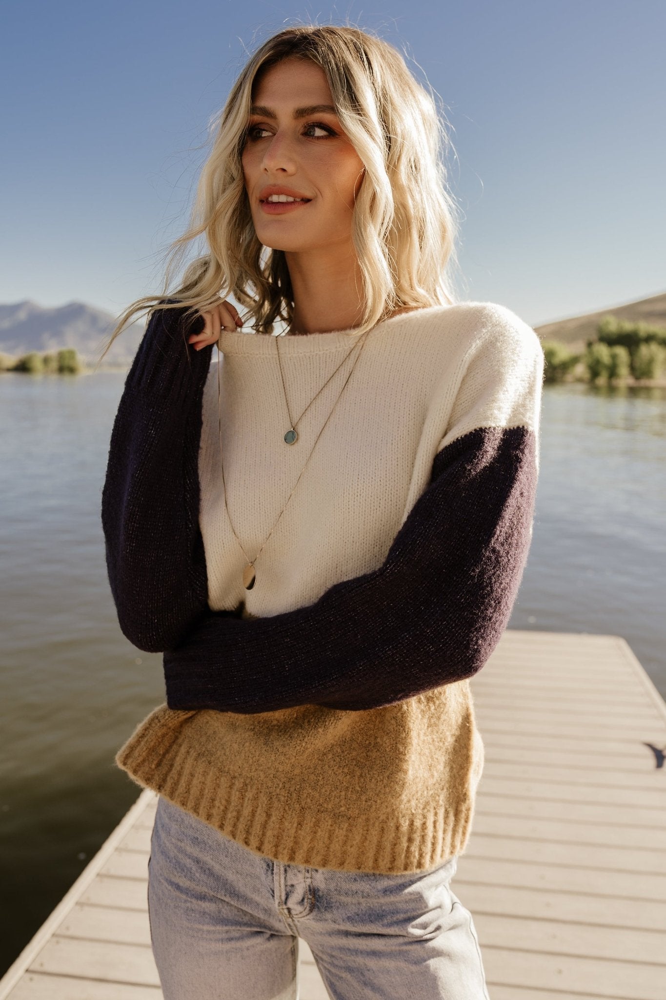 Randi Color Block Sweater | Cream + Navy Cheapest