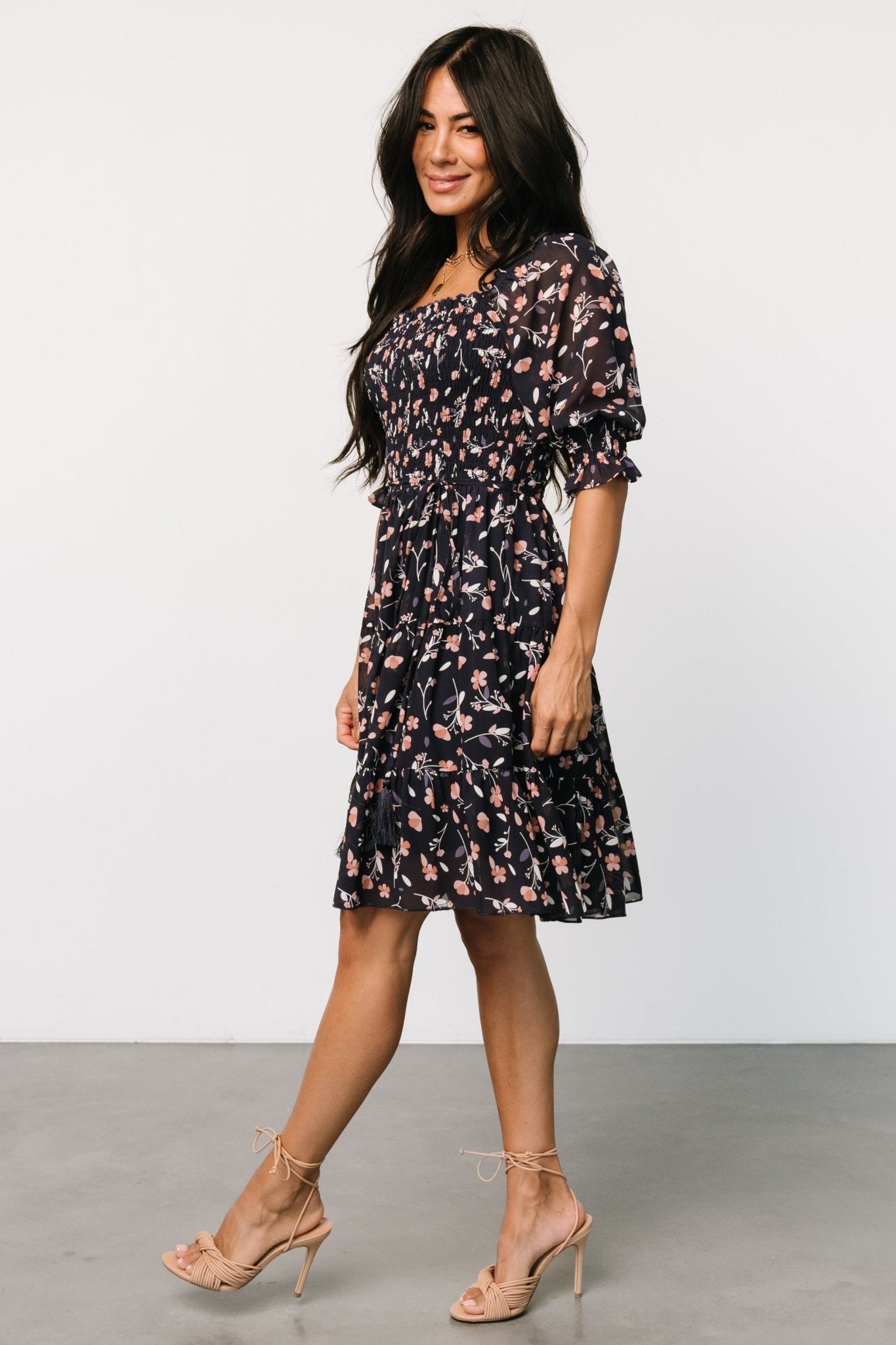 Azlyn Smocked Short Dress | Navy + Pink Floral Get To Buy Sale Online