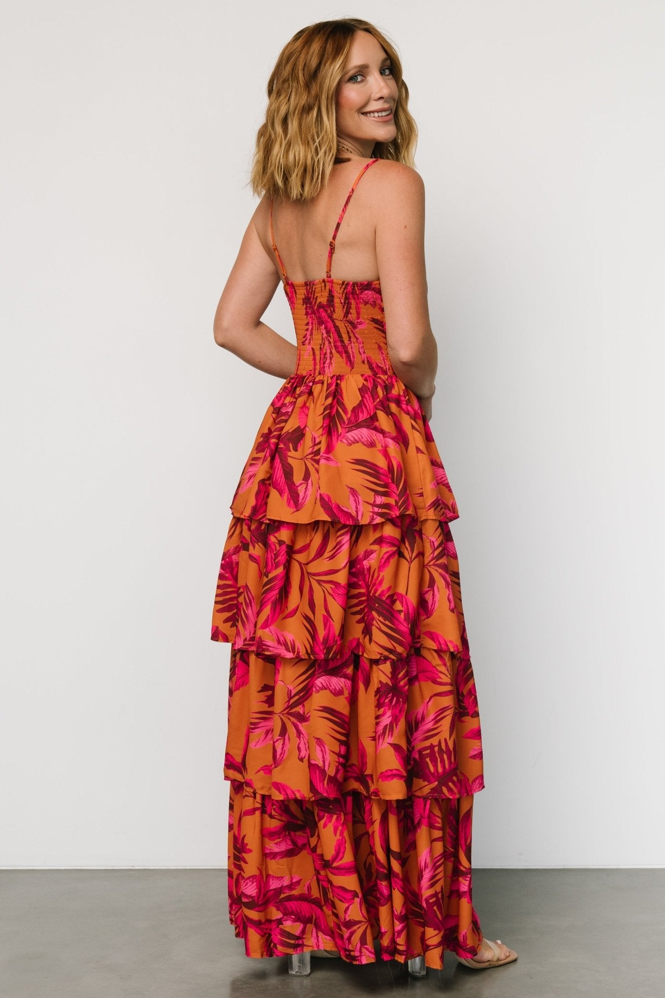 Joree Tiered Maxi Dress | Ginger + Fuschia Multi 100% Authentic