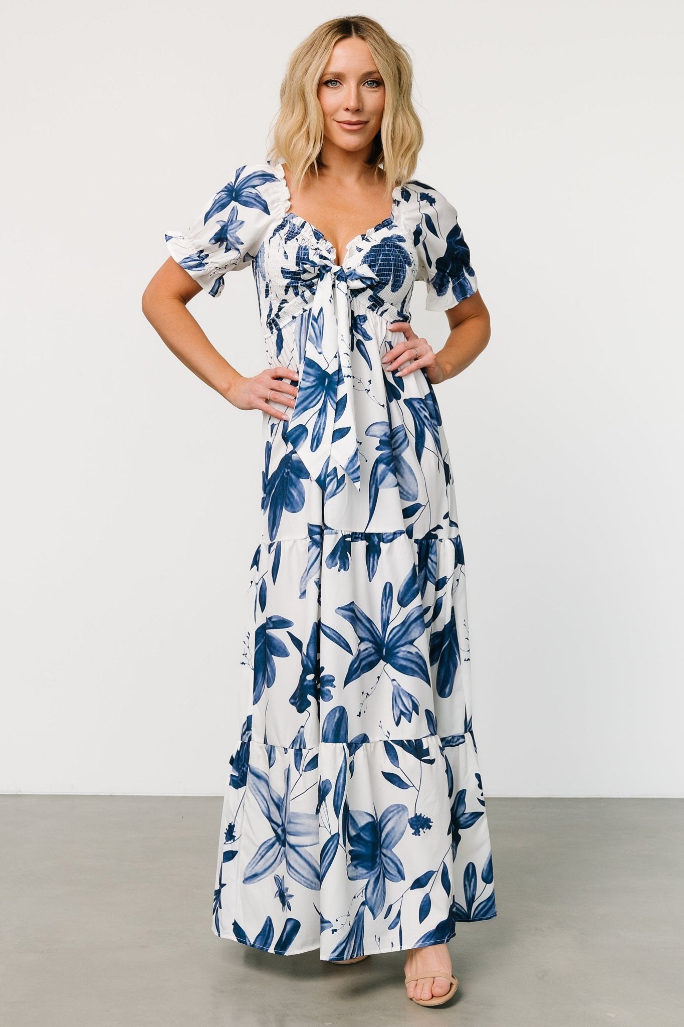 Hilaria Maxi Dress | White + Blue Cheap Get To Buy