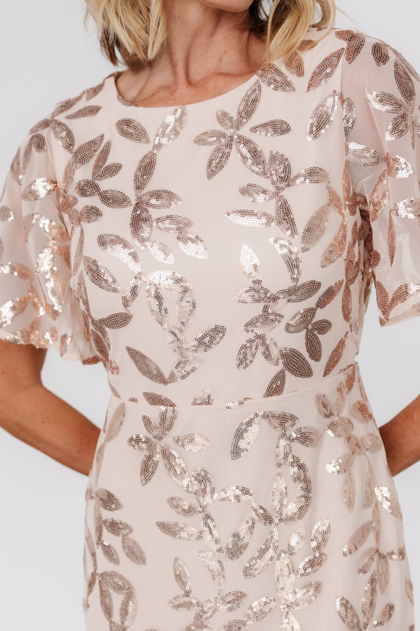 Deanna Sequin Midi Dress | Rose Gold Sale Fashion