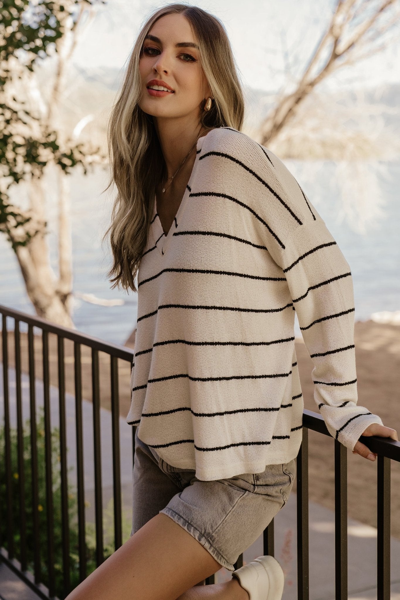 Houston Relaxed Sweater Top | Ivory Stripe Recommend For Sale