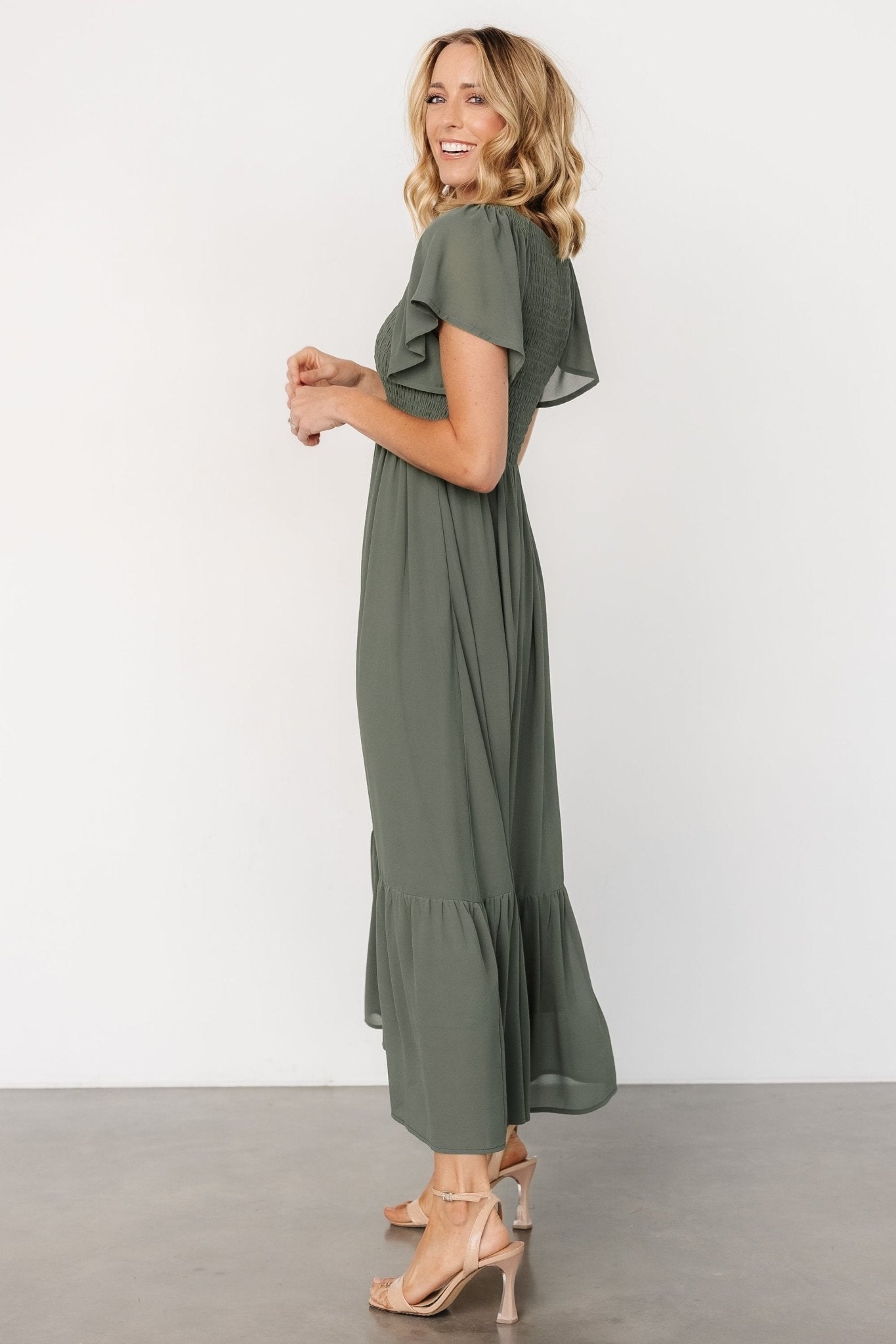 Monica Smocked Dress | Dark Sage Buy Cheap Buy