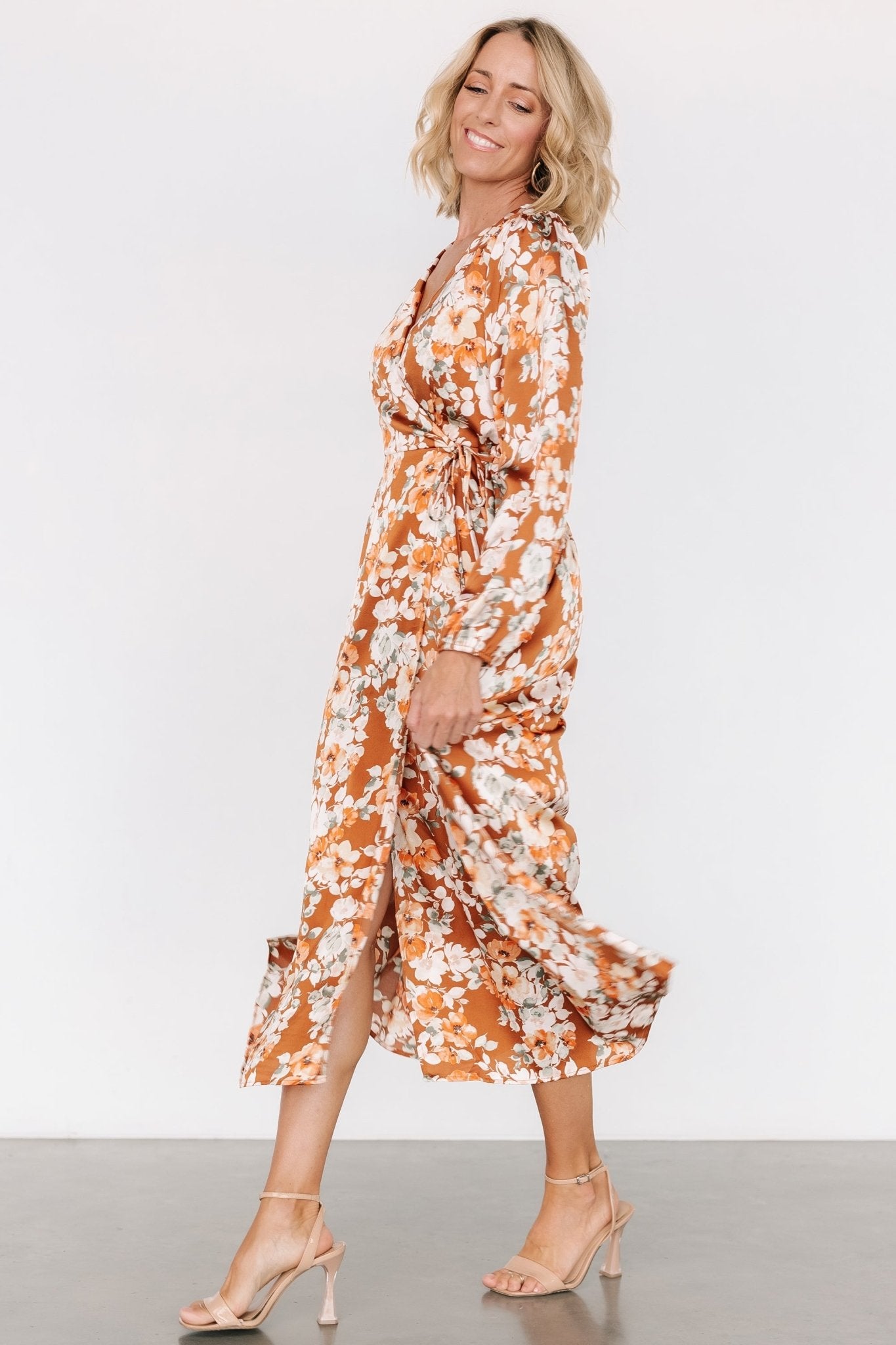 Clarissa Faux Wrap Midi Dress | Copper + Ivory Outlet Low Shipping Fee