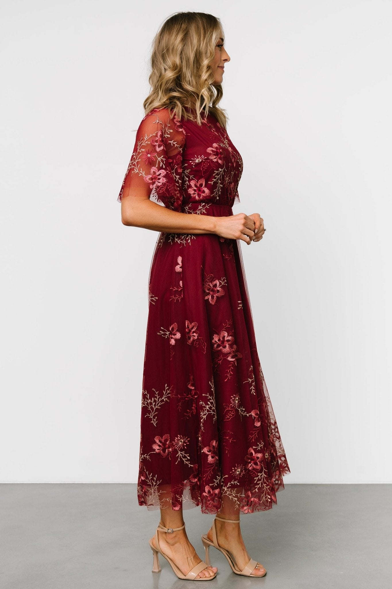 Arabella Embroidered Tulle Maxi Dress | Burgundy Floral For Nice Online