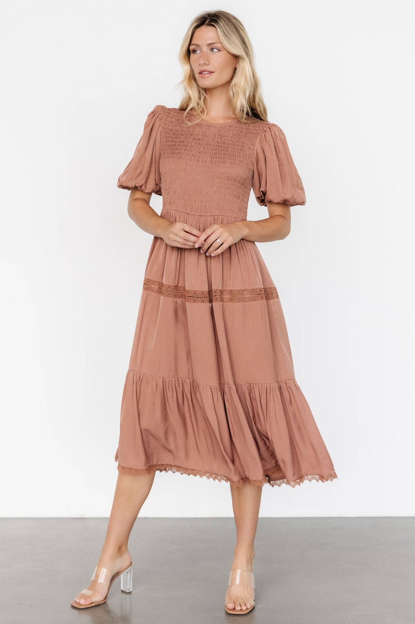 Finley Smocked Midi Dress | Light Copper Buy Cheap Wide Range Of