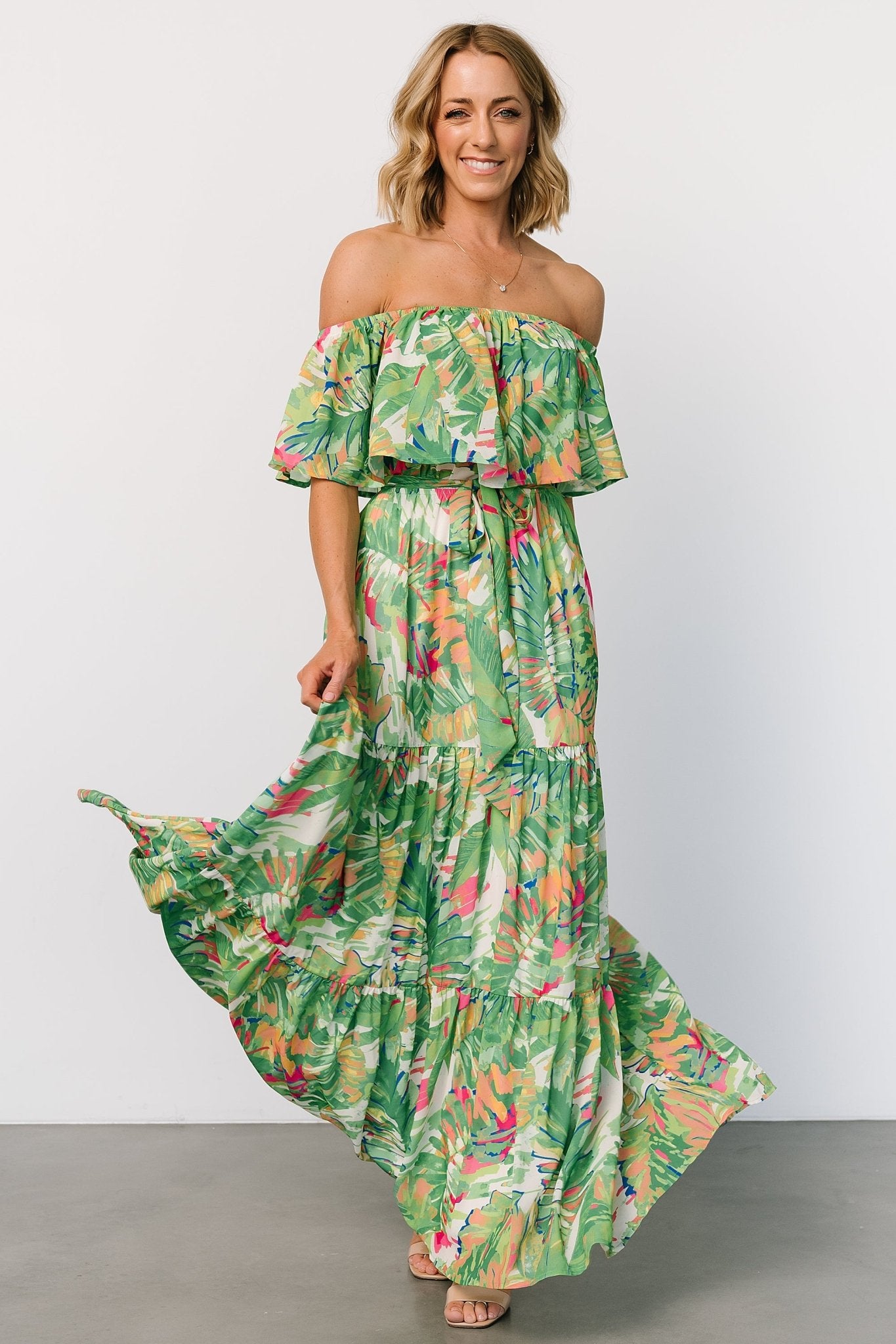 Sonoma Off Shoulder Maxi Dress | Green Multi Cheap Sale Comfortable