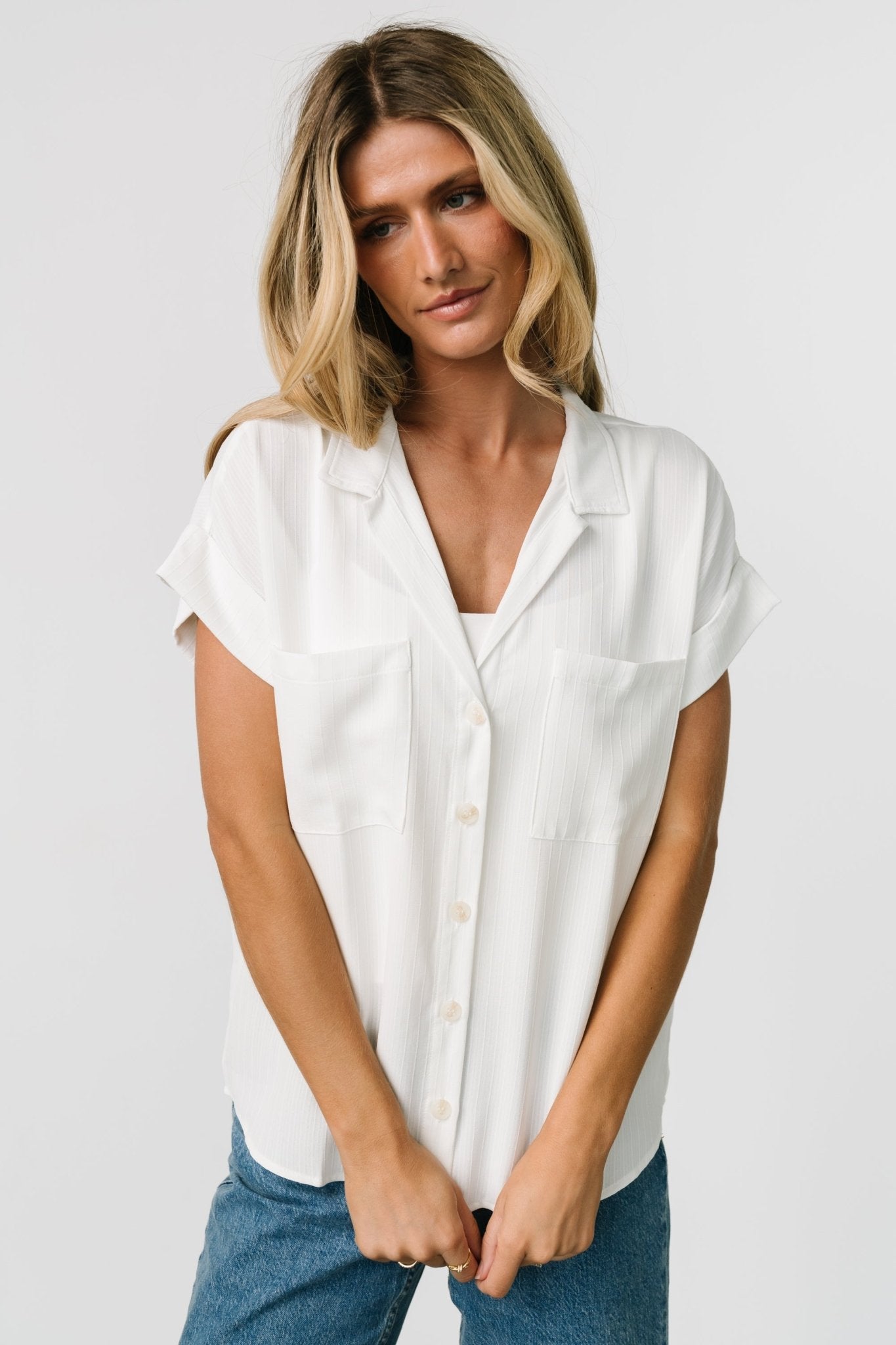 Shaylee Button Up Top | Off White Cheap Sale Visit