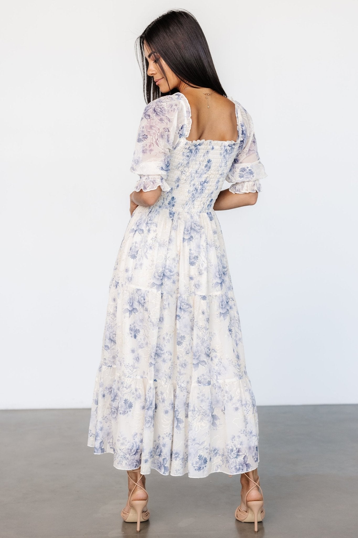 Fabian Jacquard Midi Dress | Cream + Blue Floral Buy Cheap Pice