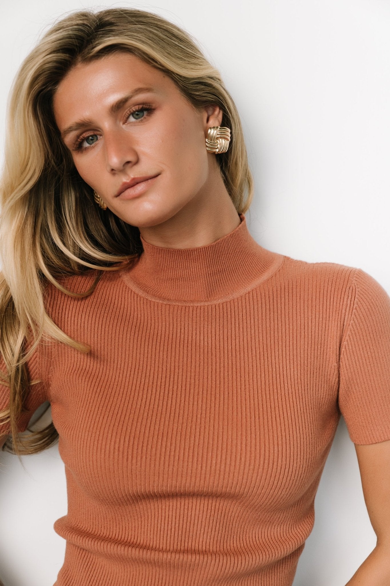 Edie Mock Neck Top | Terracotta Cheap Sale Big Discount