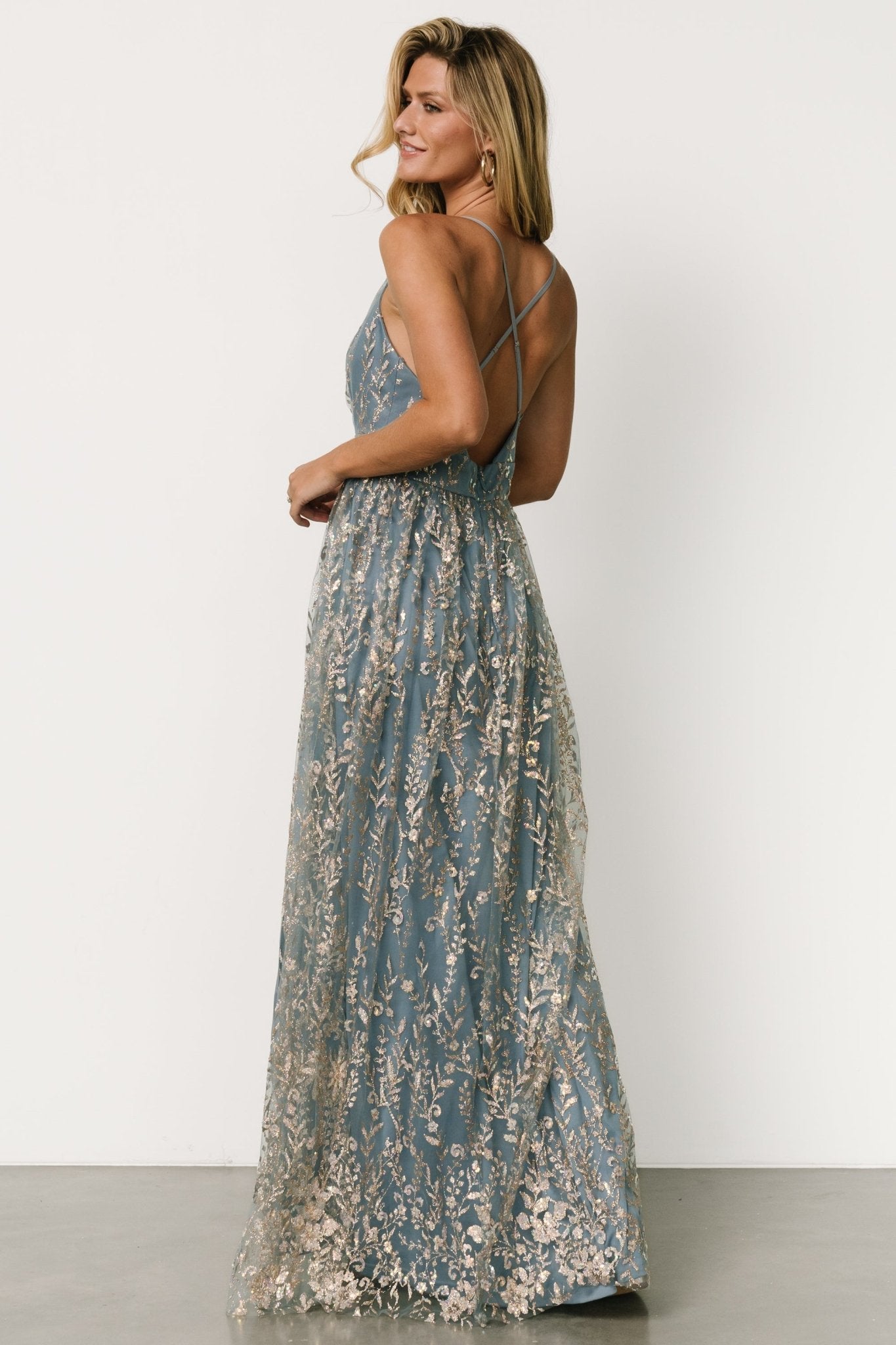 Anisa Shimmer Gown | Slate Blue + Rose Gold Find Great Online