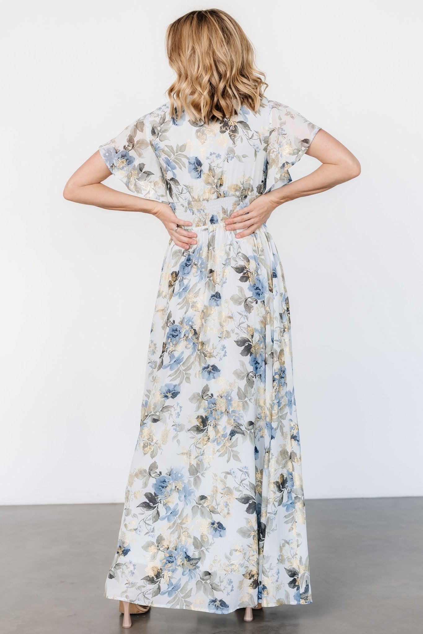 Lynlee Metallic Maxi Dress | Dusty Blue Popular