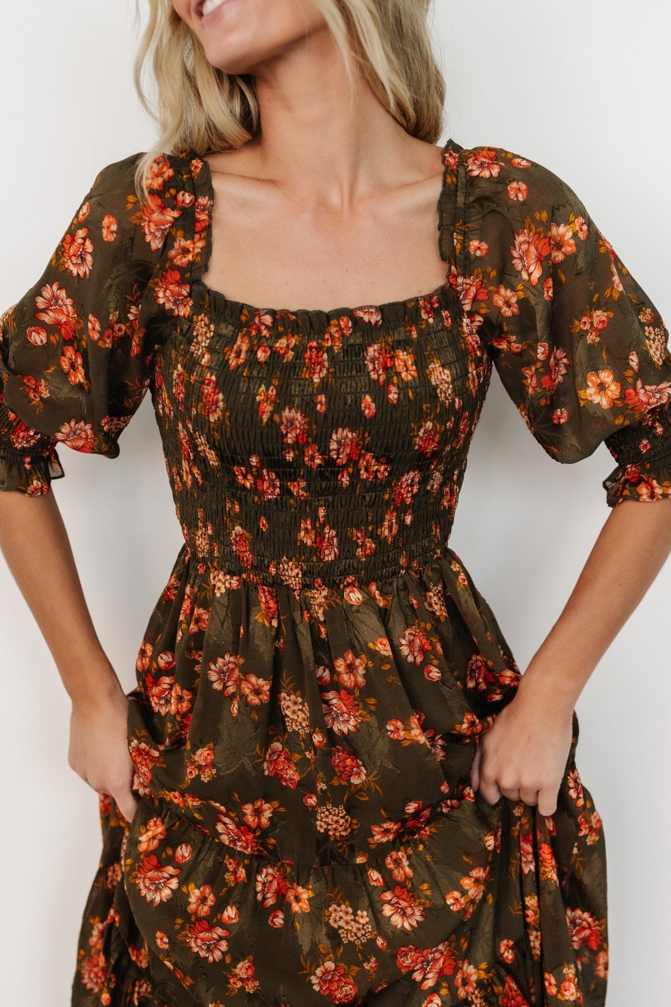 Fabian Jacquard Midi Dress | Olive Floral Cheap Countdown Package