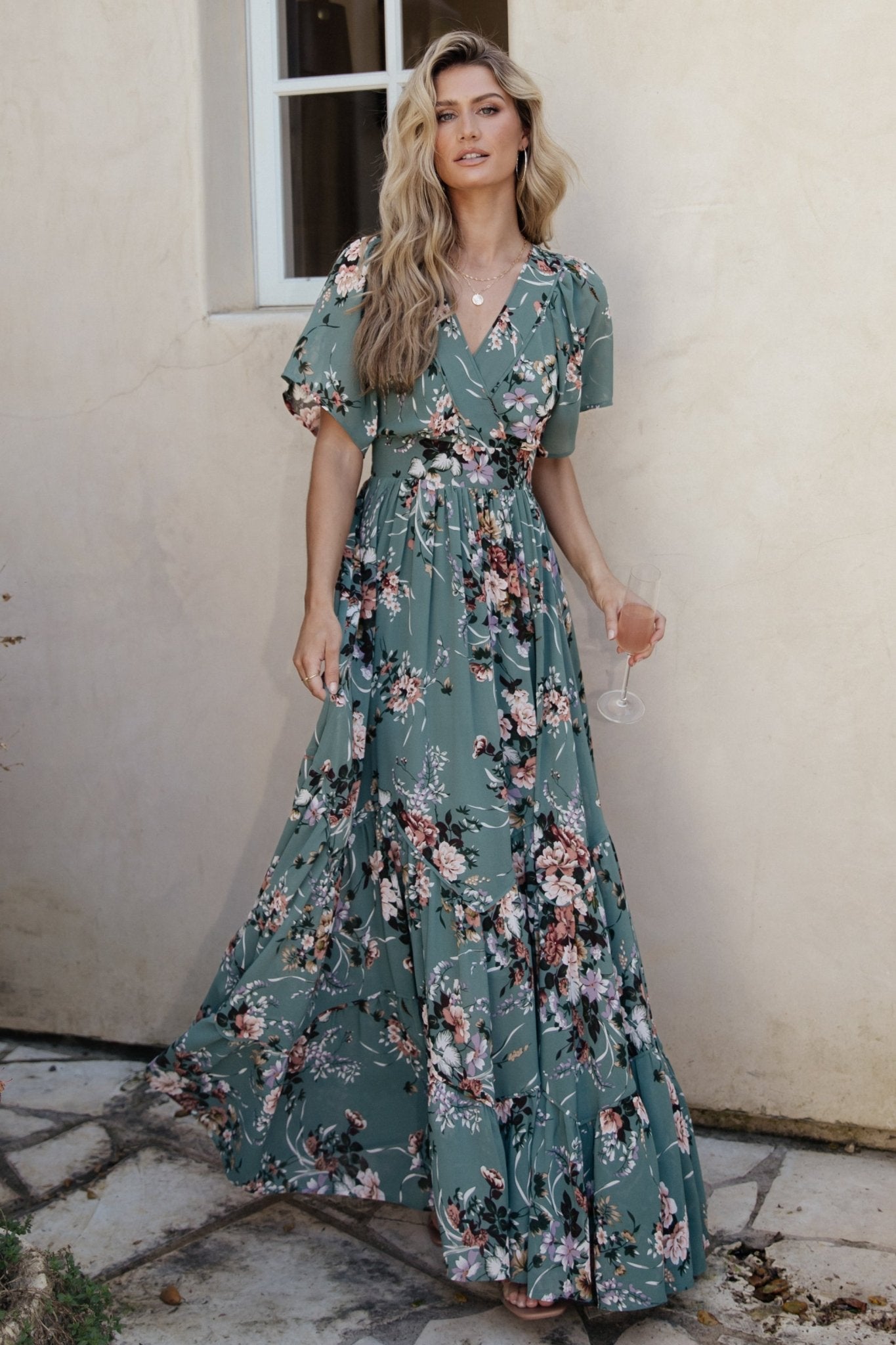 Katherine Maxi Dress | Dusty Green Floral Manchester Great Sale Online