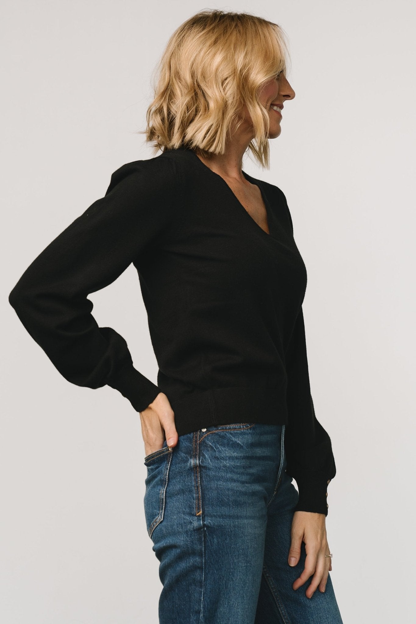 Sheila V Neck Sweater Top | Black For Nice For Sale