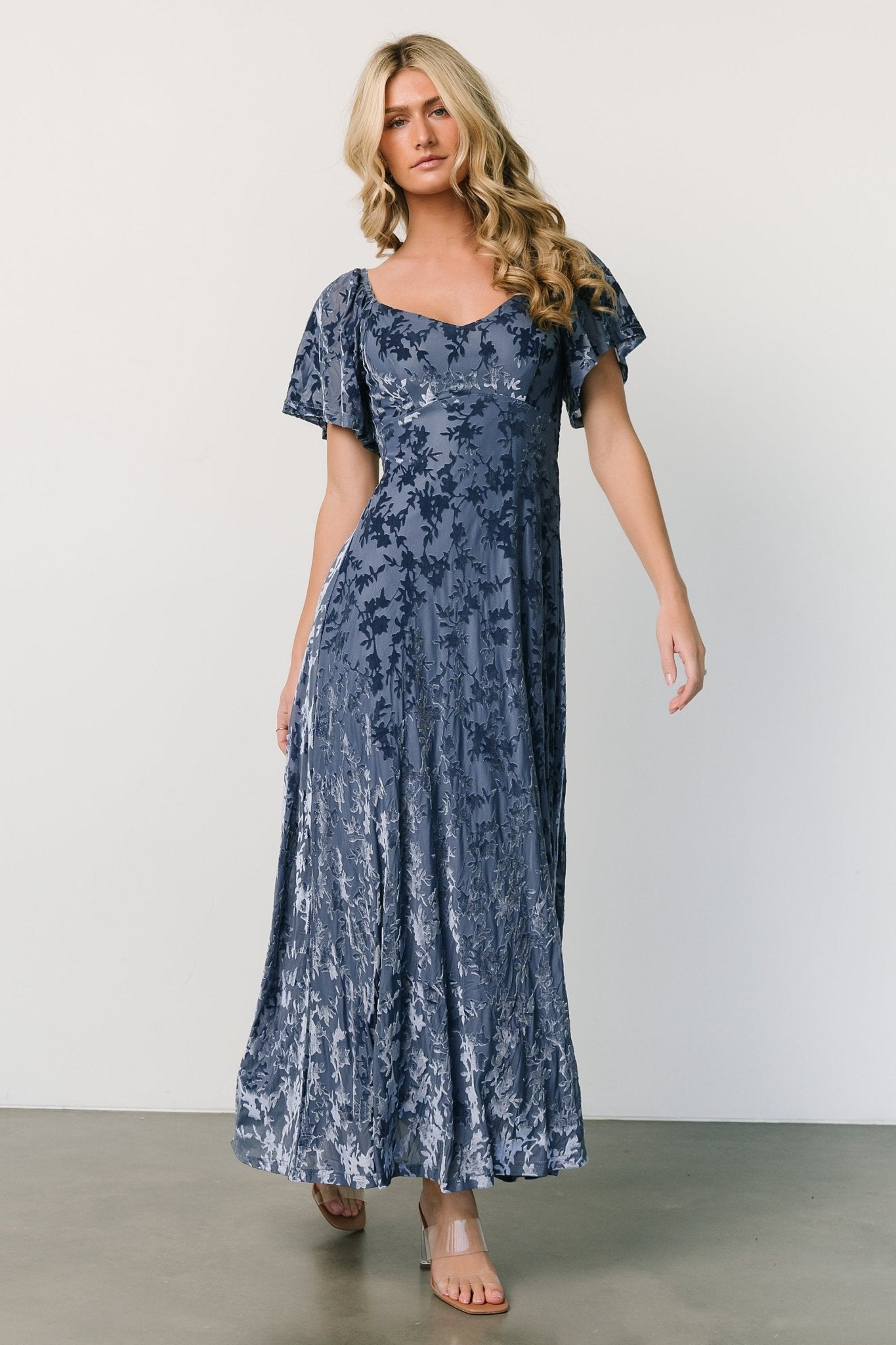 Everley Velvet Maxi Dress | Whisper Blue Buy Cheap Manchester Great Sale