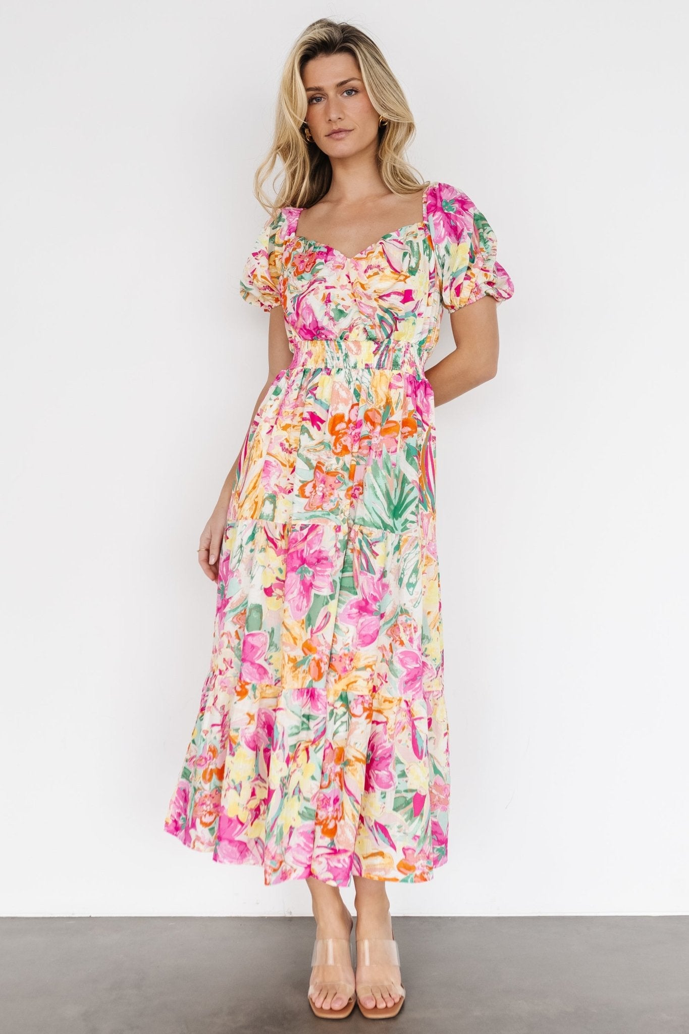 Denzel Puff Sleeve Midi Dress | Multi Floral Clearance Best