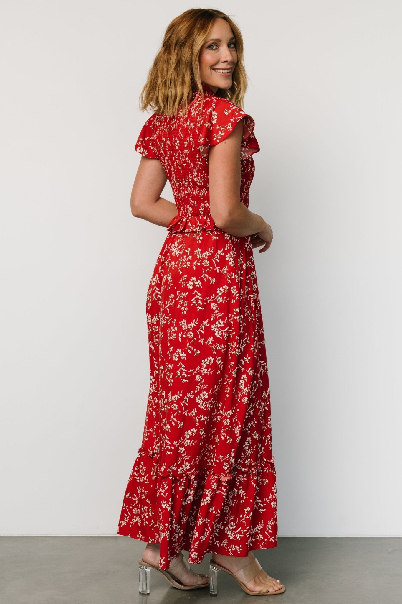 Orla Ruffle Maxi Dress | Red floral Cheap Sale Comfortable